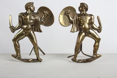 Antique Classical Bronze Roman - Greek Warriors / Gladiator Fireplace Chenets