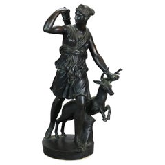 Antique Classical Bronze Sculpture “Diana The Huntress” & Her Deer C1760