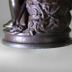Antique Classical Bronze Sculpture Of A Young Girl By L. V. E. Robert C1847