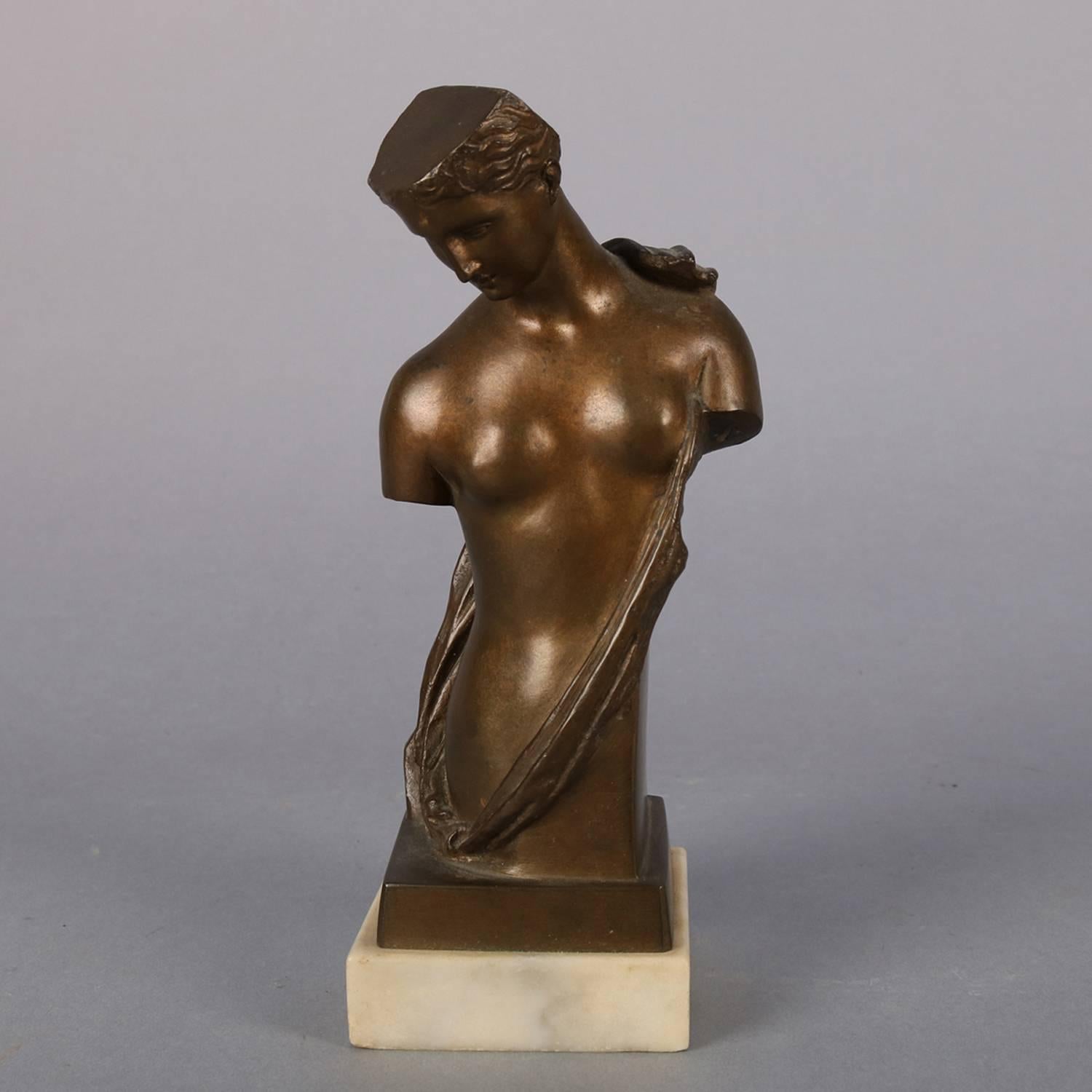 Antique Classical 3/4 Partial Nude Sculpture Portrait of Woman, Dated 1890 7