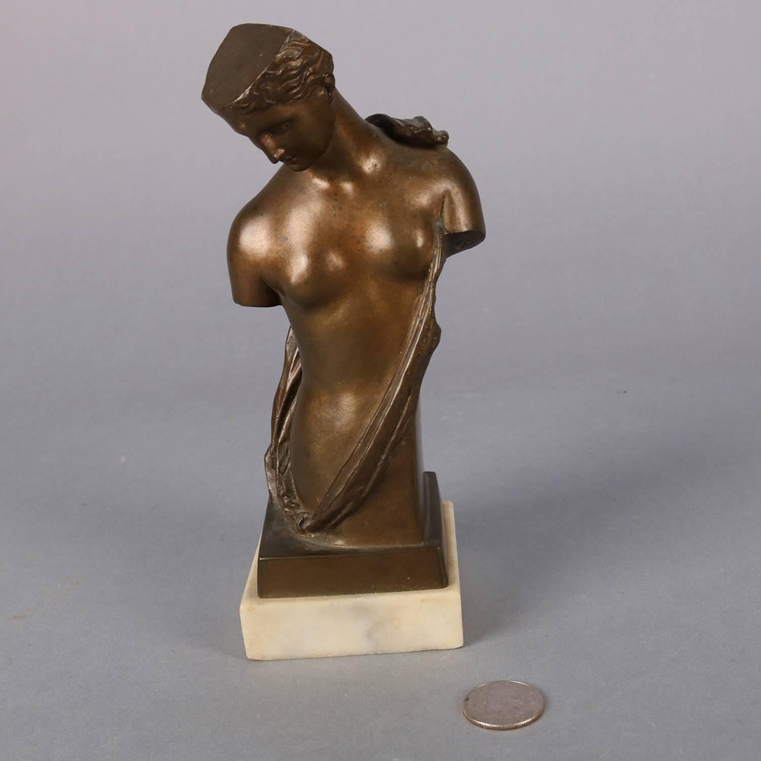 Classical Greek Antique Classical 3/4 Partial Nude Sculpture Portrait of Woman, Dated 1890