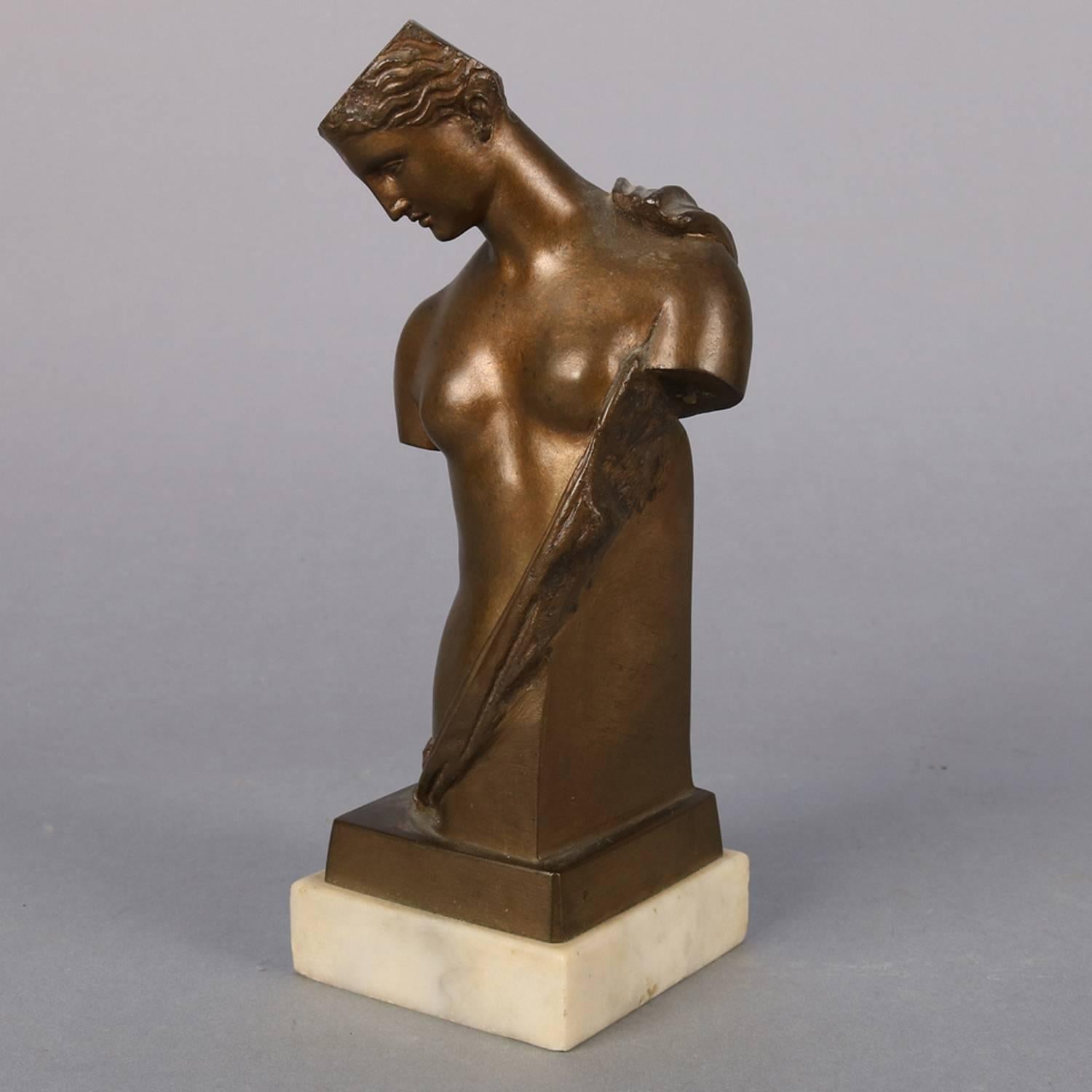 French Antique Classical 3/4 Partial Nude Sculpture Portrait of Woman, Dated 1890