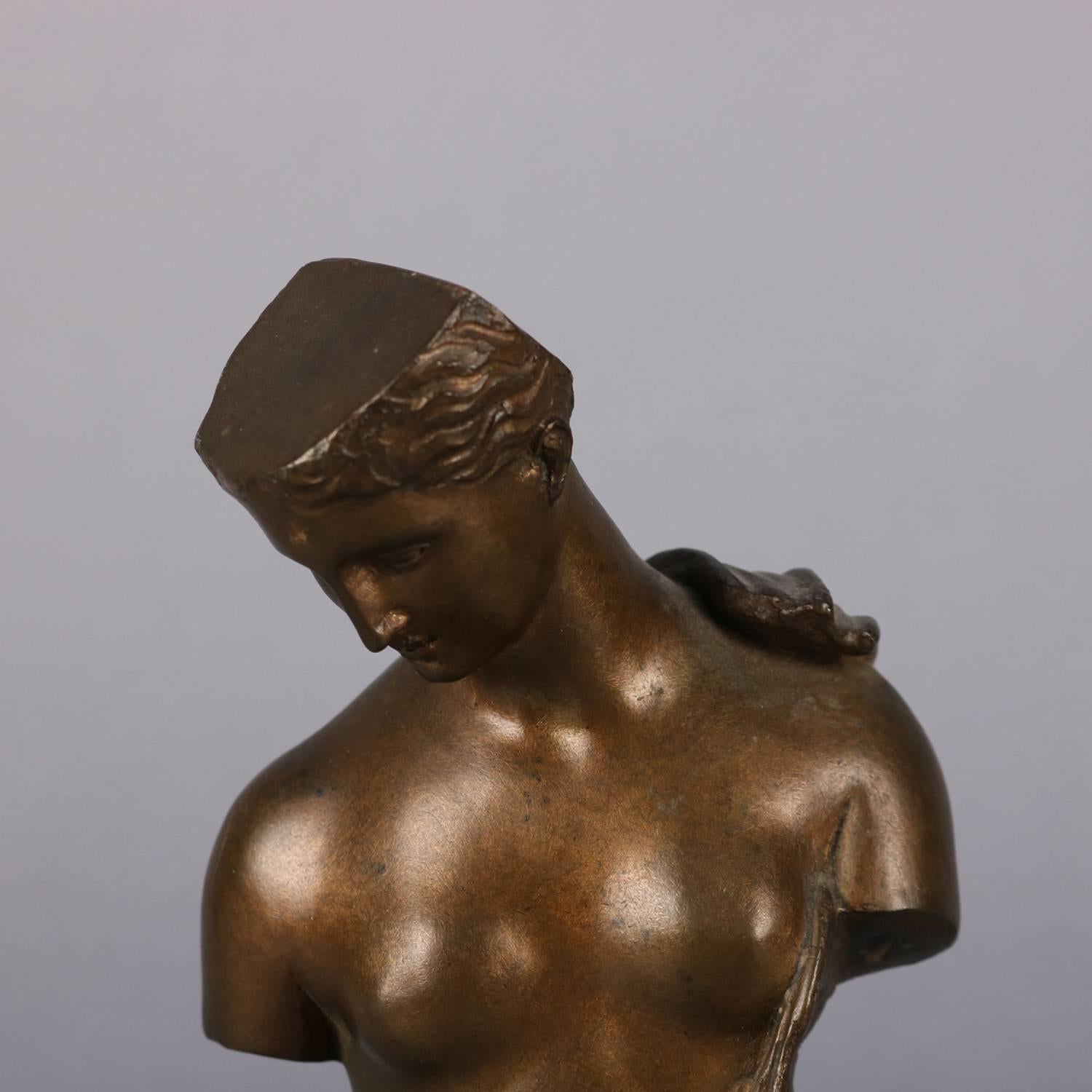 Antique Classical 3/4 Partial Nude Sculpture Portrait of Woman, Dated 1890 In Good Condition In Big Flats, NY