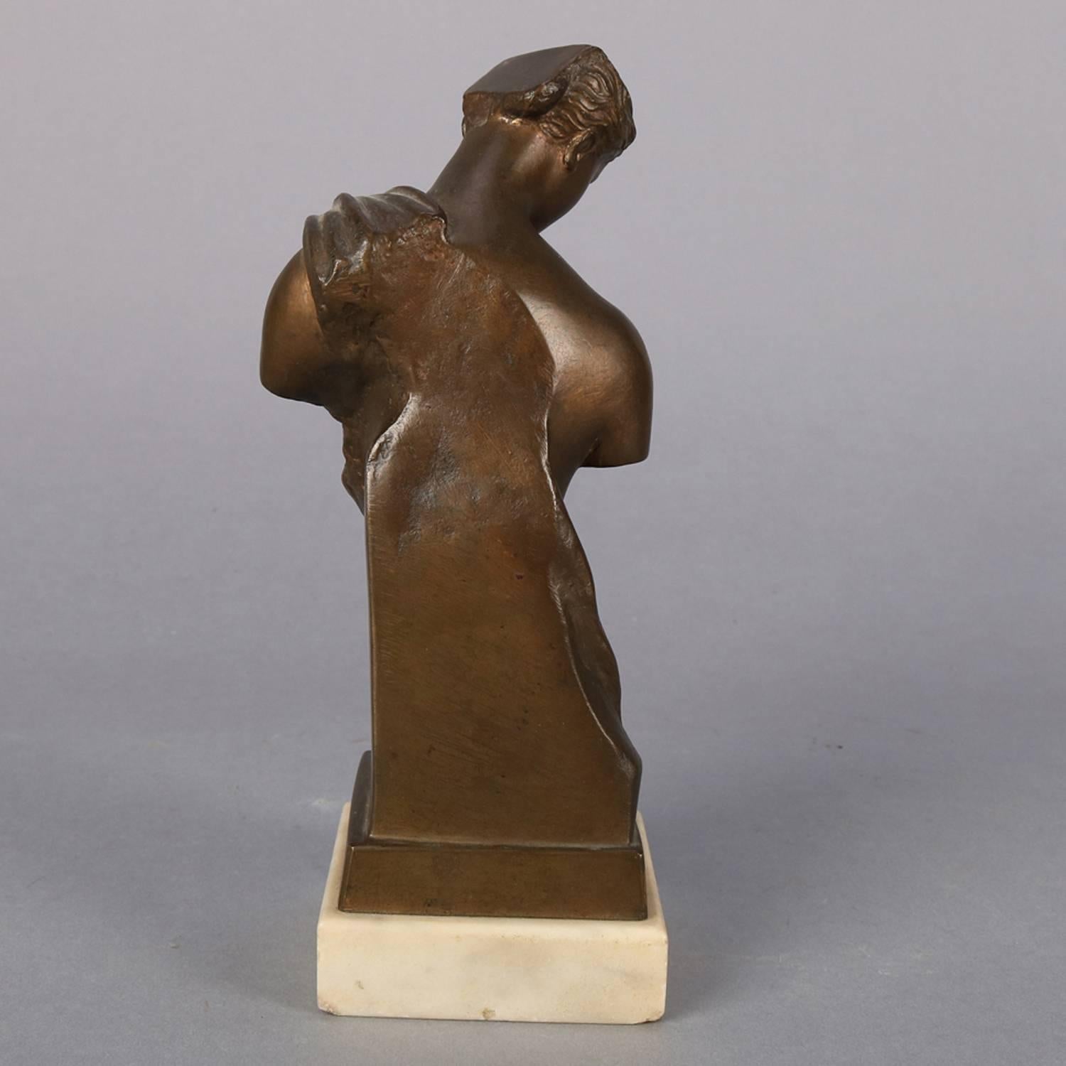 19th Century Antique Classical 3/4 Partial Nude Sculpture Portrait of Woman, Dated 1890