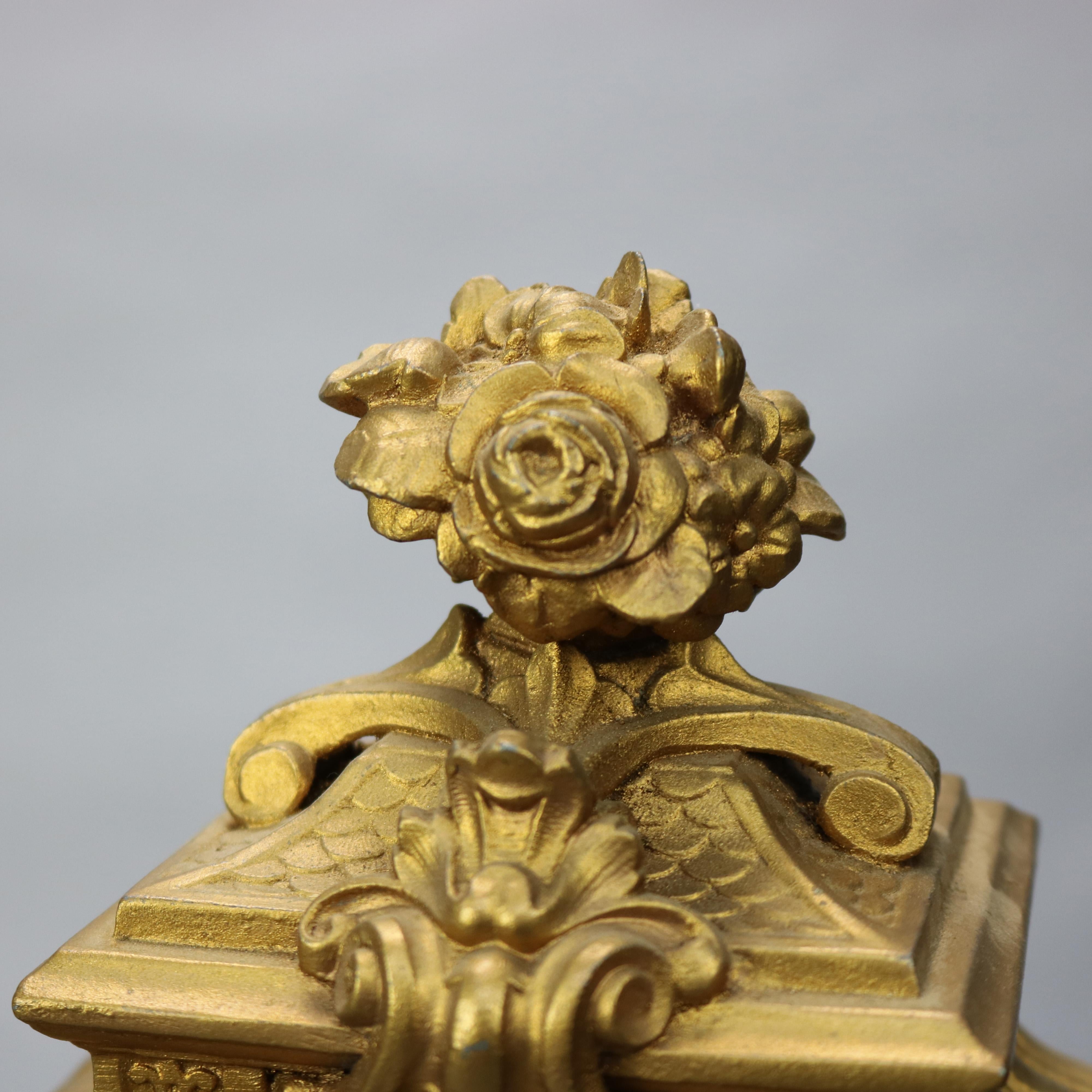 Gilt Antique Classical Bronzed Figural & Slate Ansonia Mantle Clock, Circa 1890