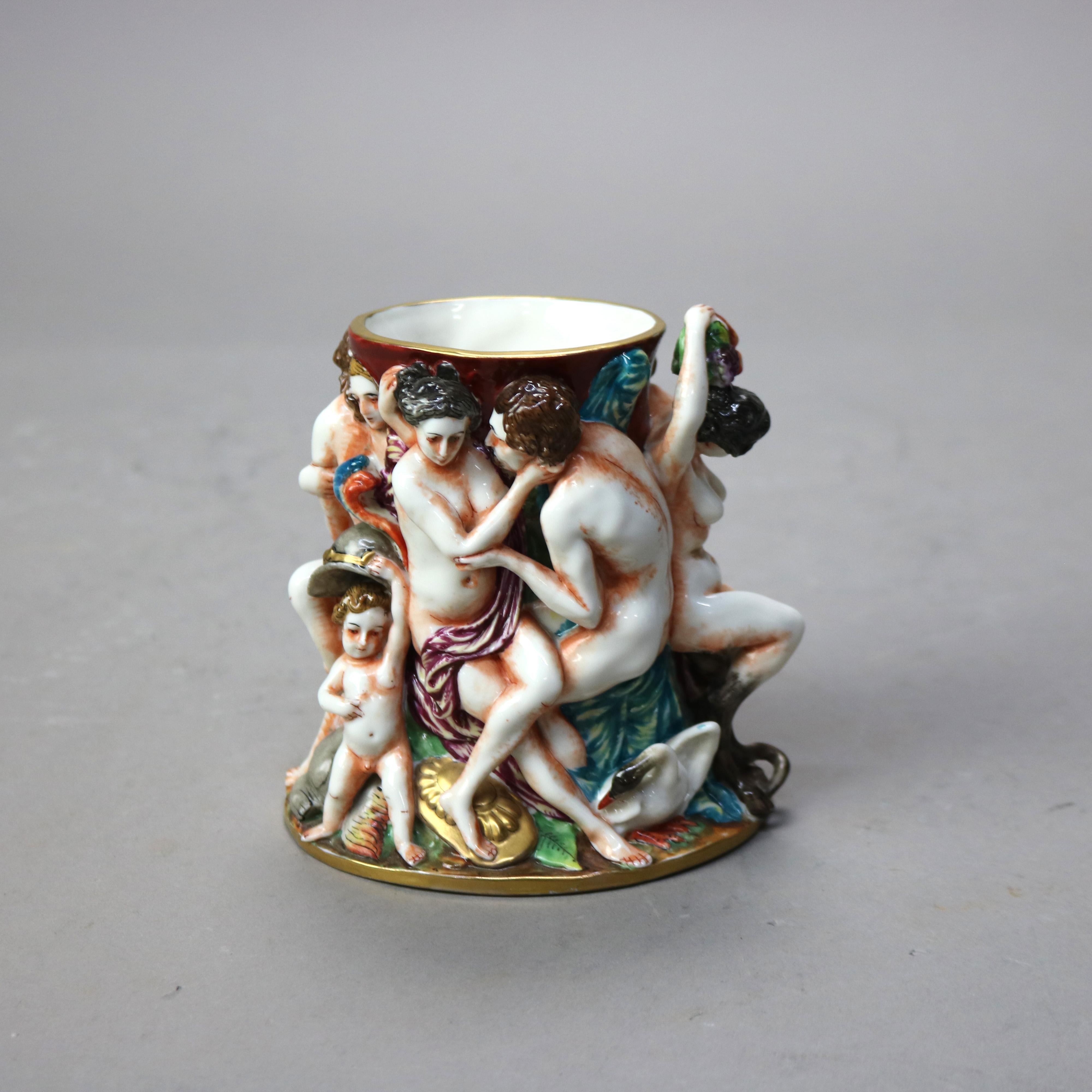 Antique Classical Capodimonte Figural Porcelain Set - One Lidded & Two Open Jars In Good Condition In Big Flats, NY