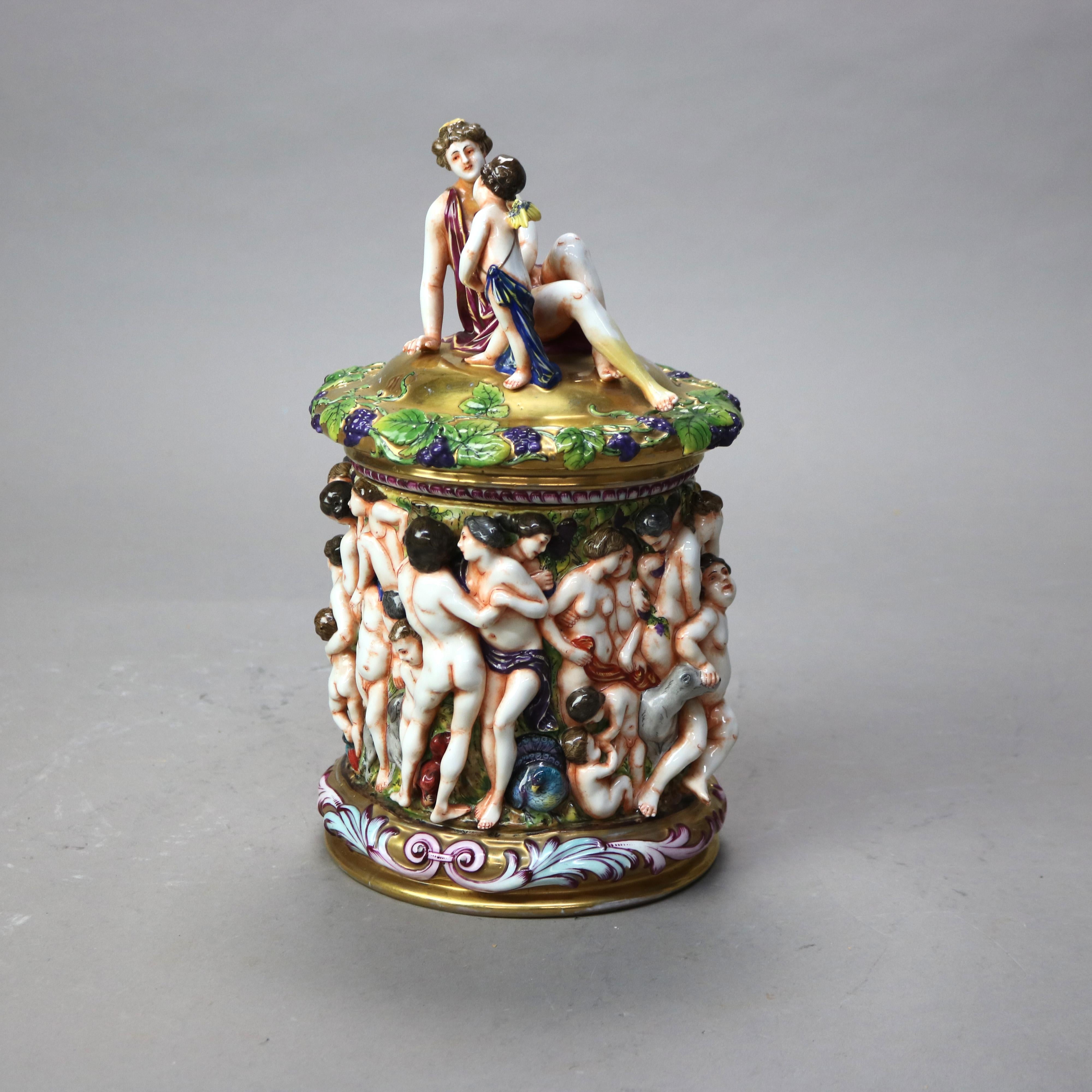 Antique Classical Capodimonte Figural Porcelain Set - One Lidded & Two Open Jars 3
