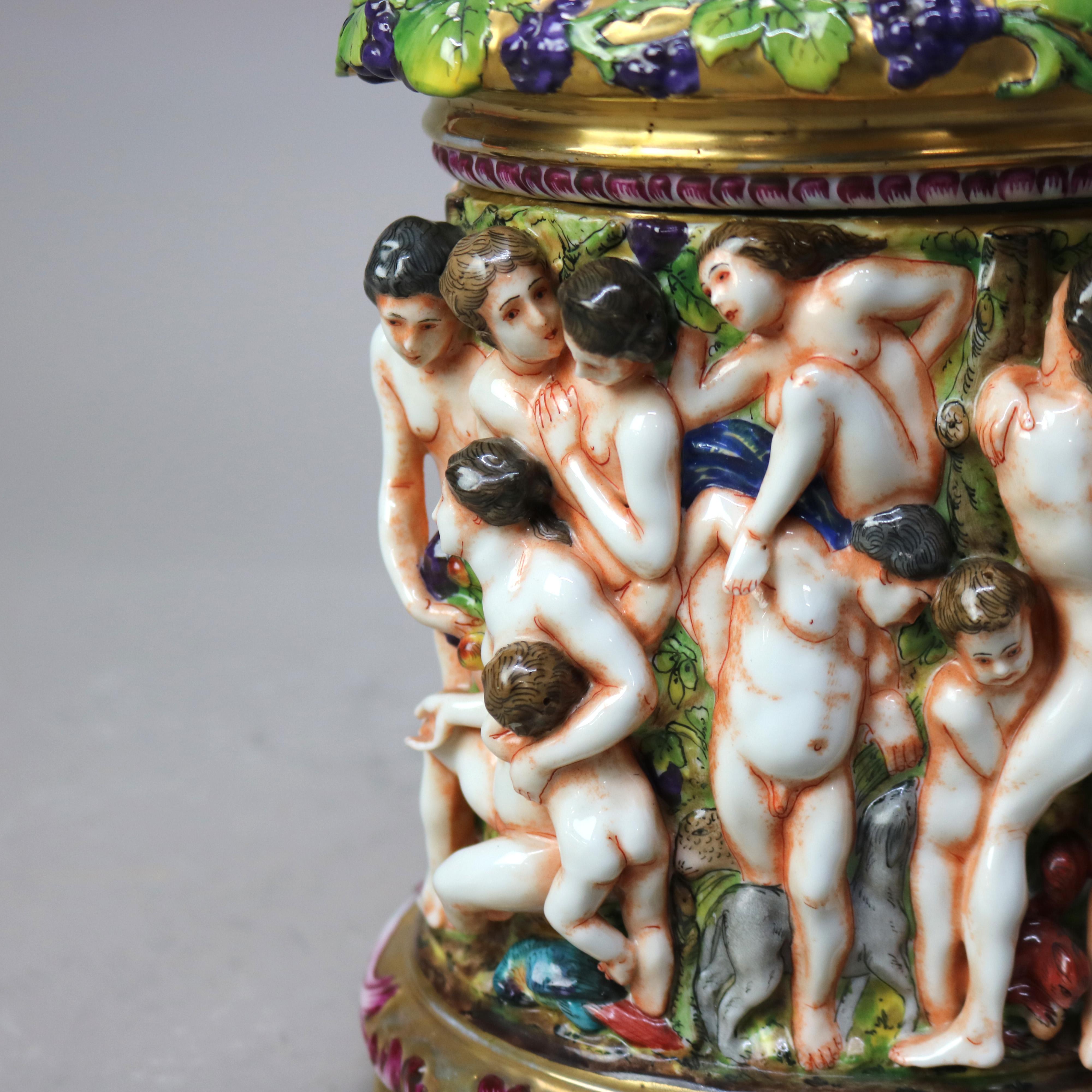 Antique Classical Capodimonte Figural Porcelain Set - One Lidded & Two Open Jars 5