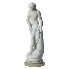 Antique Classical Carrera Marble Sculpture of a Nude Maiden Unsigned C1900