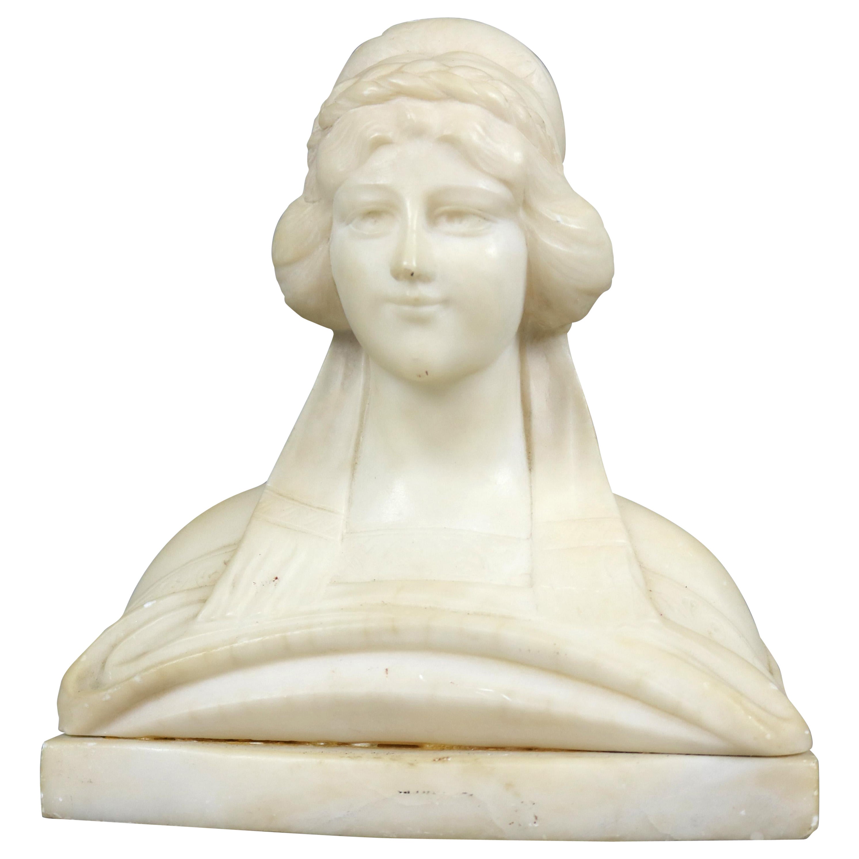 Antique Classical Carved Alabaster Bust Sculpture of a Woman, Circa 1890