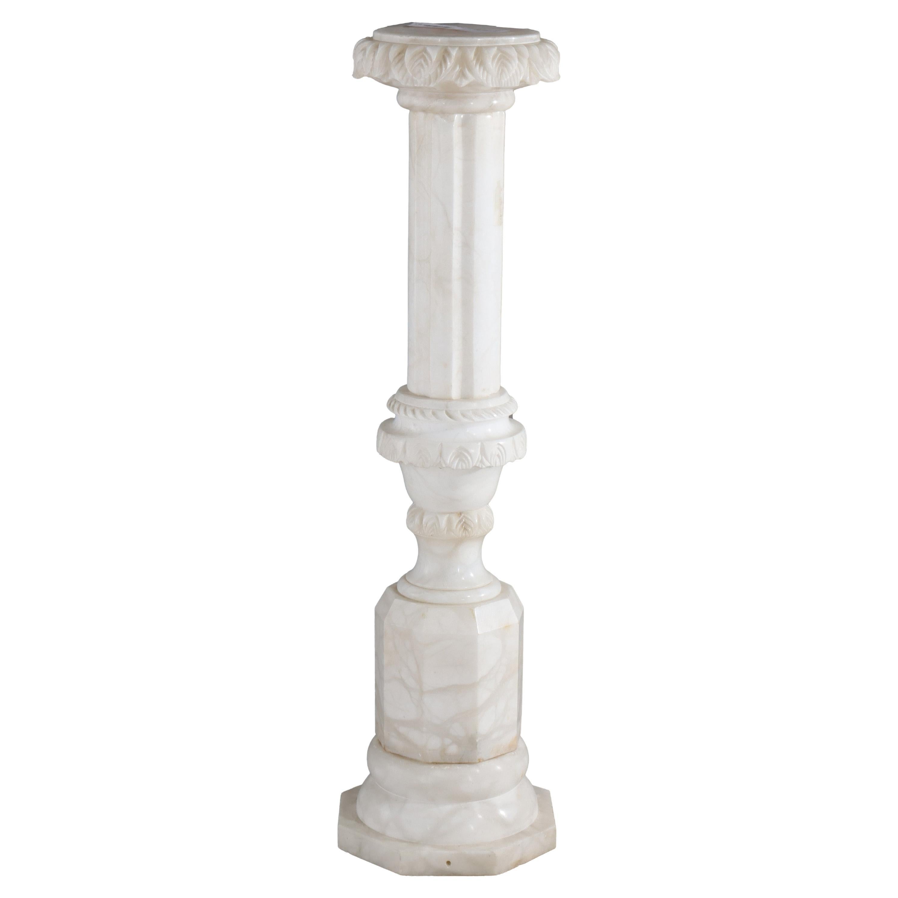 Antigua Escultura Clásica de Alabastro Tallado Pedestal Expositor C1910