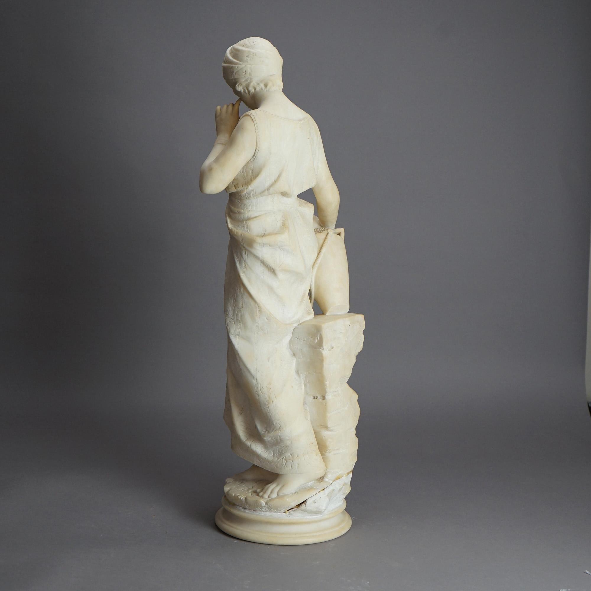 Antique Classical Carved Alabaster Sculpture of a Woman & Urn, Signed, C1880 4