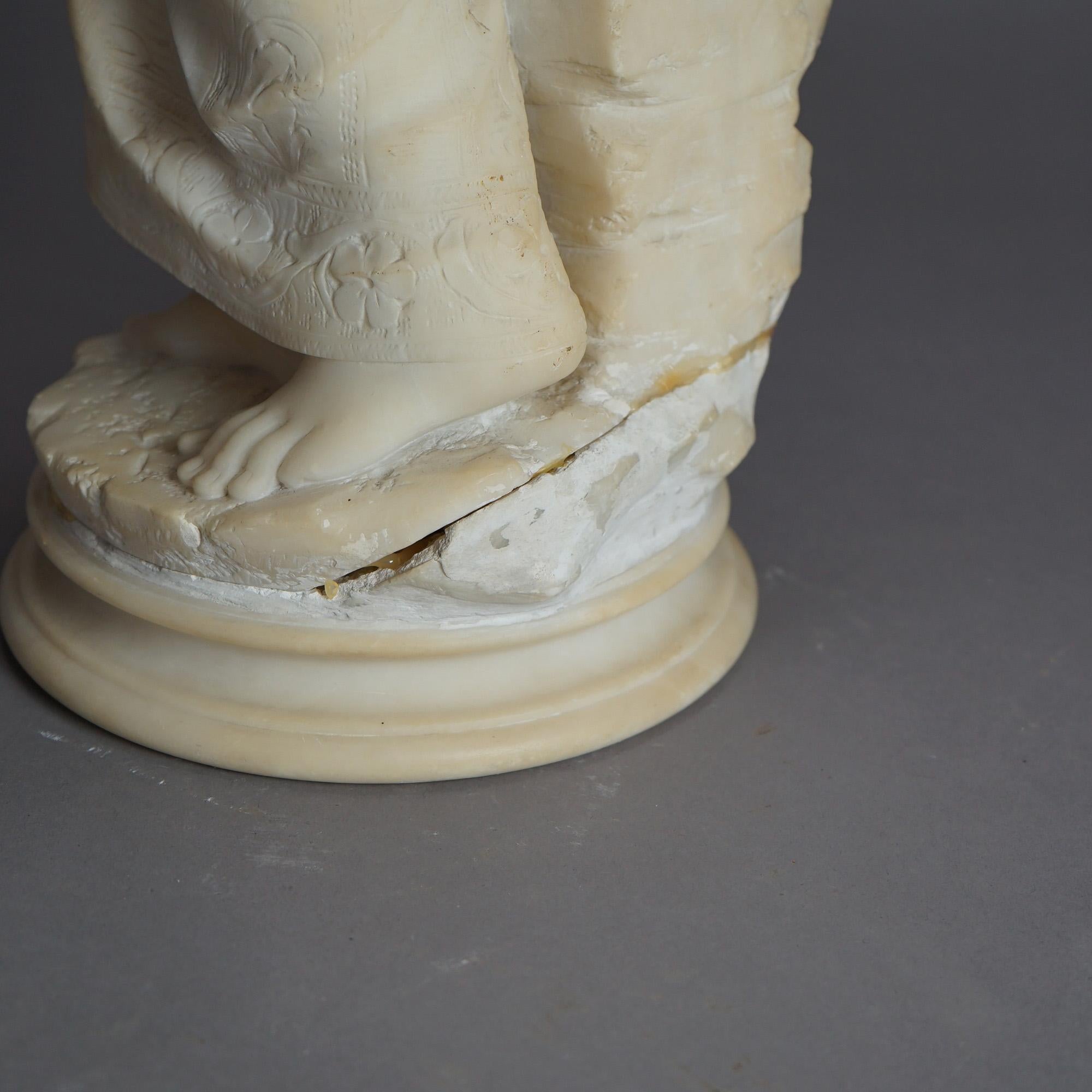 Antique Classical Carved Alabaster Sculpture of a Woman & Urn, Signed, C1880 5
