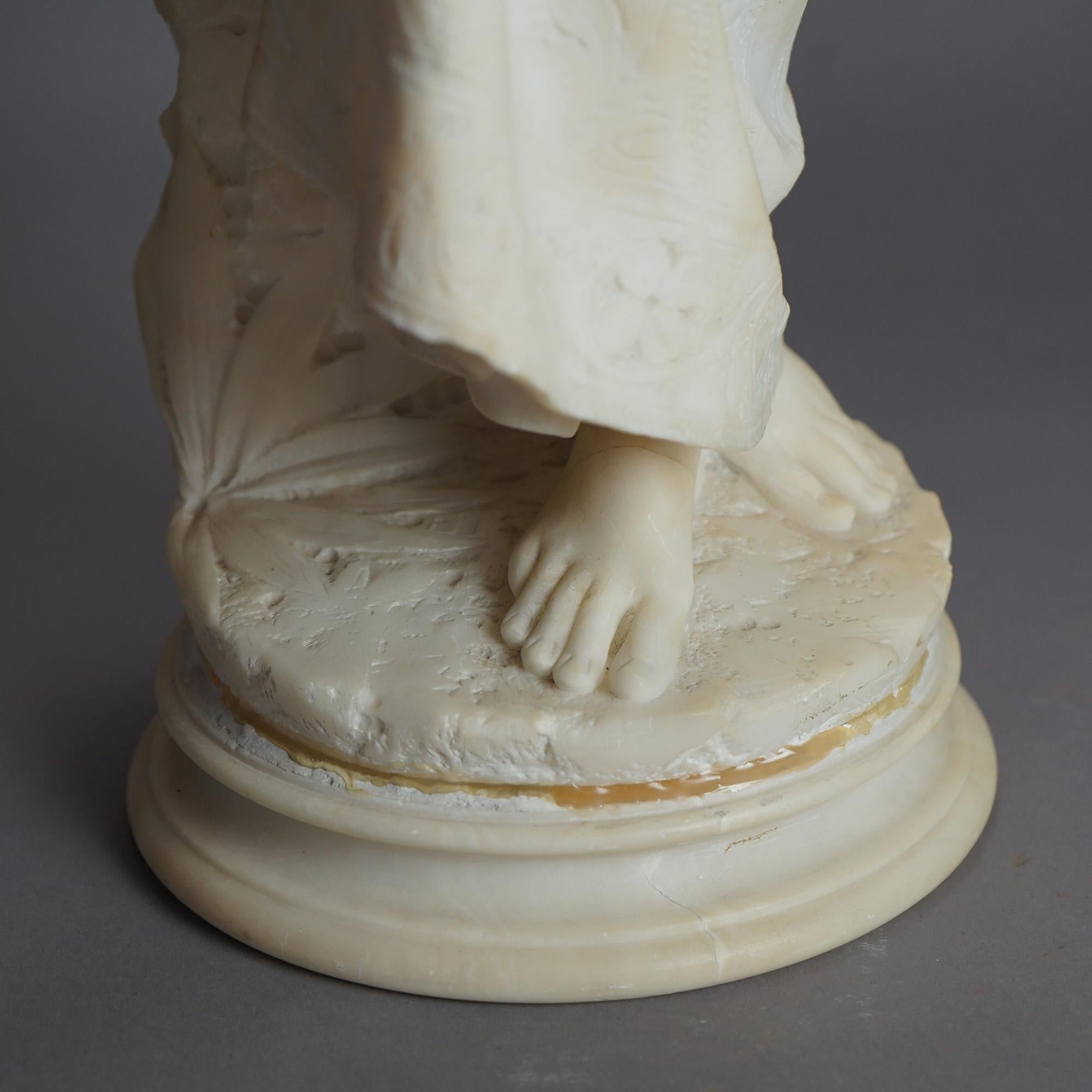 Antique Classical Carved Alabaster Sculpture of a Woman & Urn, Signed, C1880 In Good Condition In Big Flats, NY