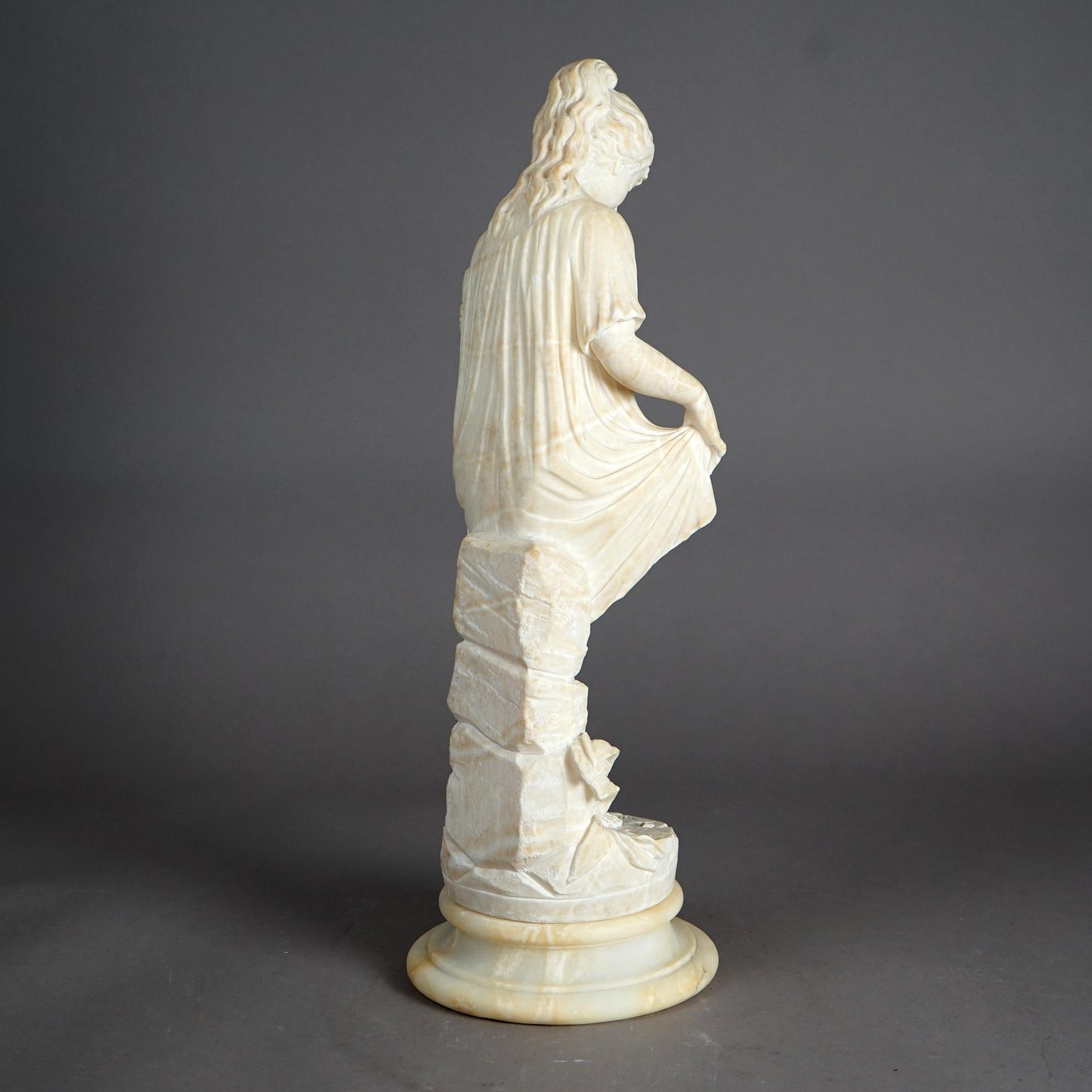 Antique Classical Carved Alabaster Sculpture of a Young Girl 19th C 14