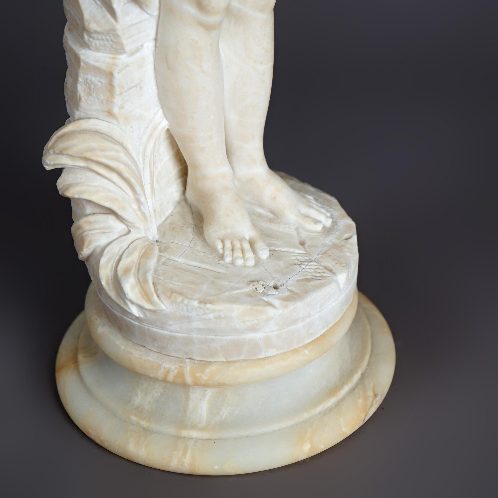 Antique Classical Carved Alabaster Sculpture of a Young Girl 19th C 16
