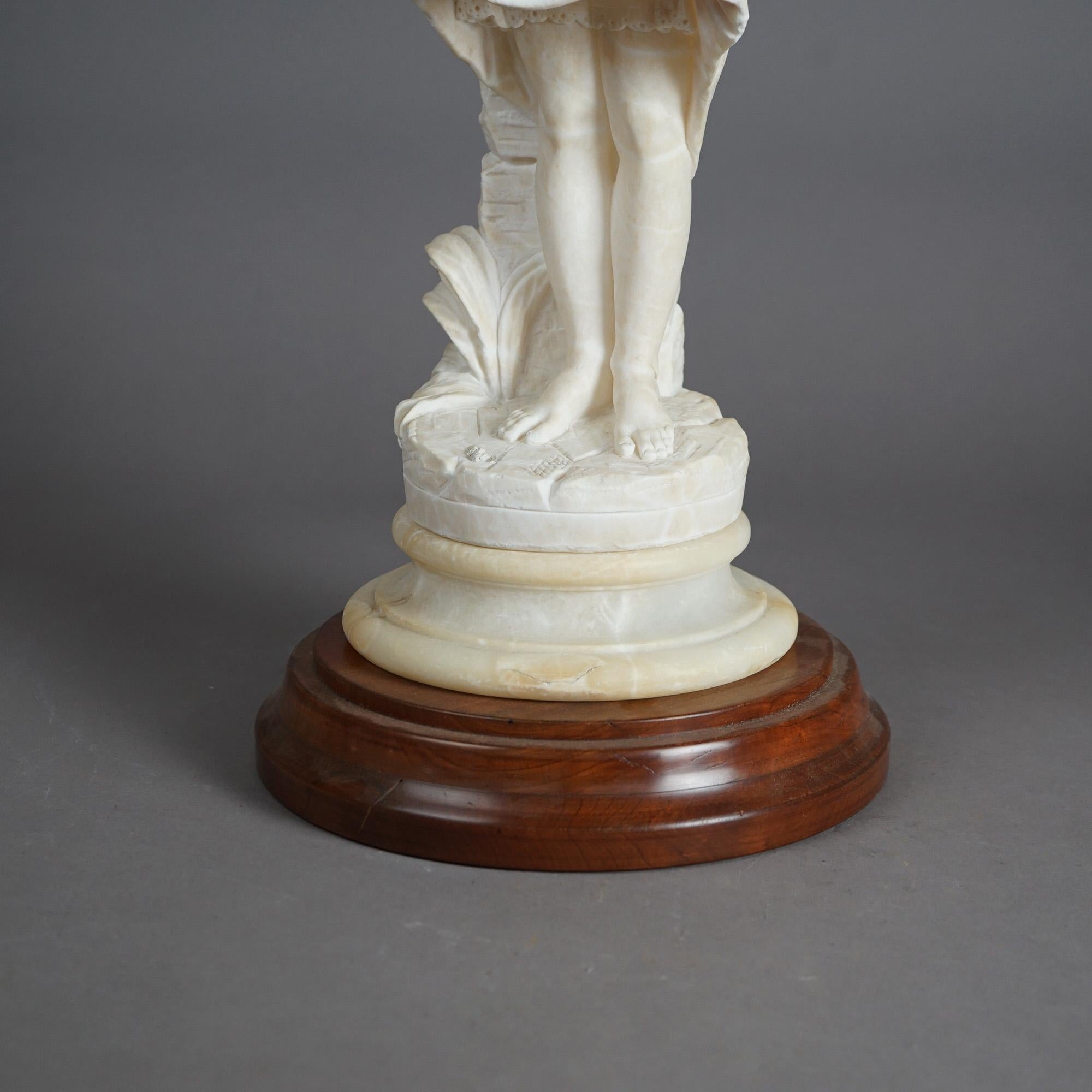 Antique Classical Carved Alabaster Sculpture of a Young Girl 19th C In Good Condition In Big Flats, NY