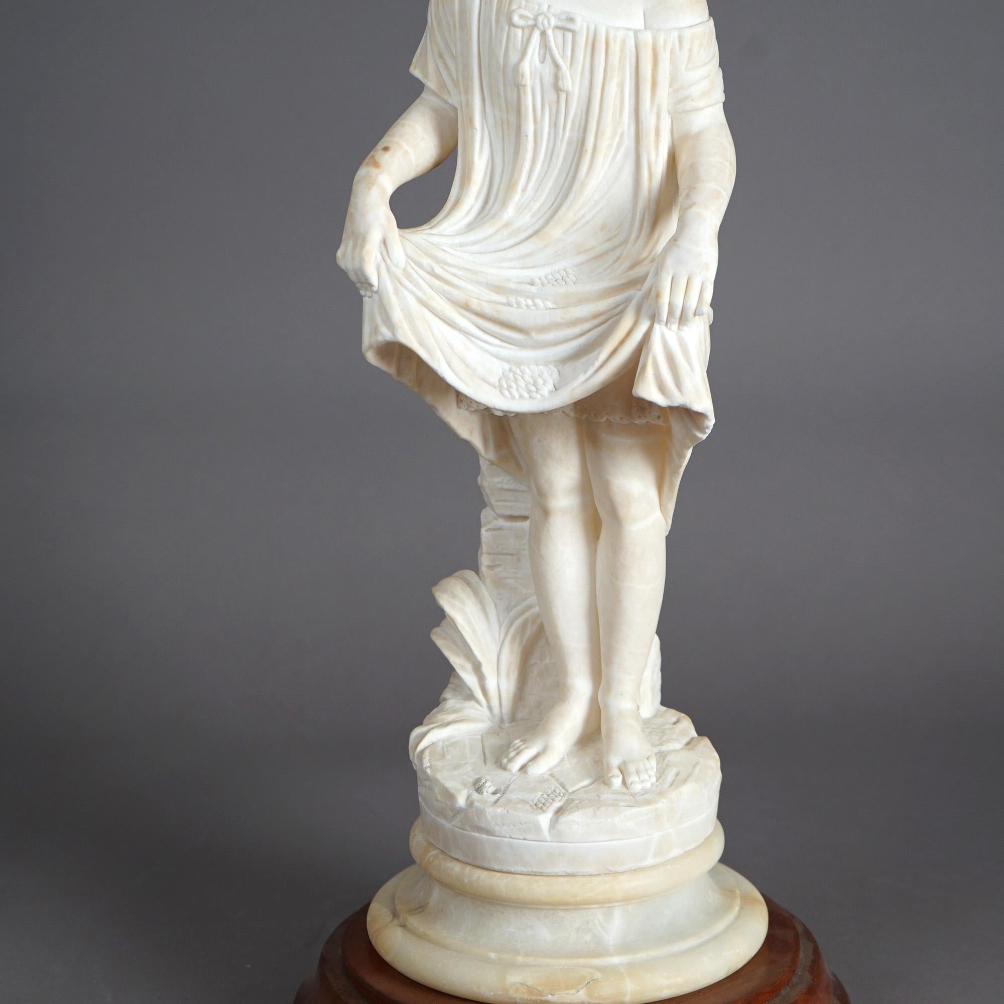 19th Century Antique Classical Carved Alabaster Sculpture of a Young Girl 19th C