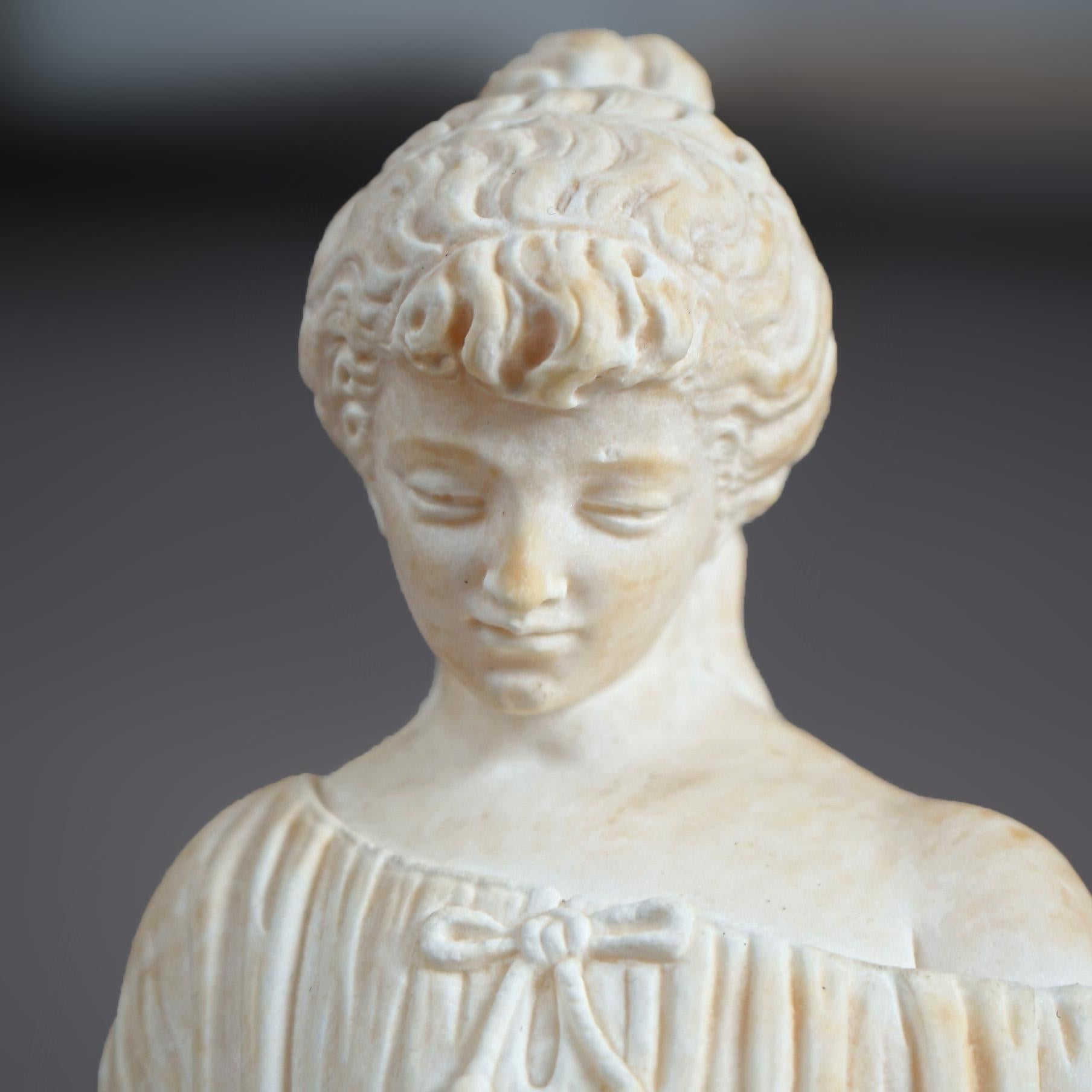 Antique Classical Carved Alabaster Sculpture of a Young Girl 19th C 2
