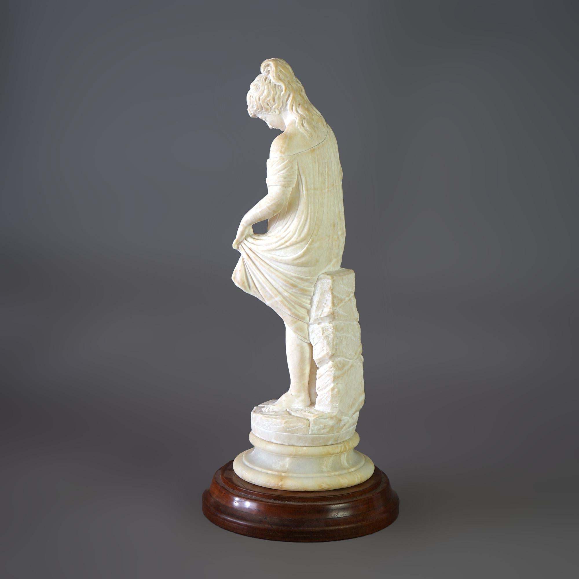 Antique Classical Carved Alabaster Sculpture of a Young Girl 19th C 3