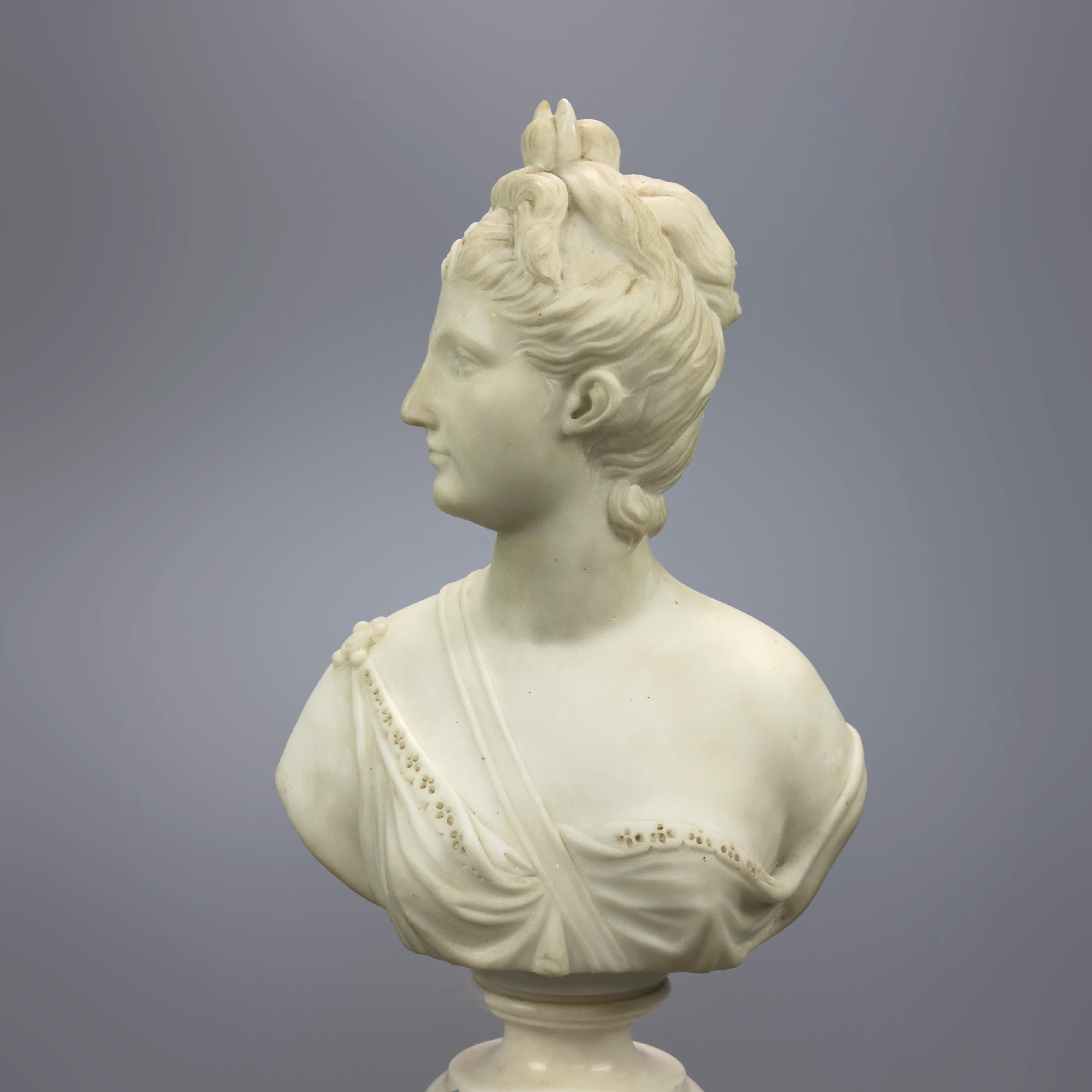 Classical Roman Antique Classical Carved Alabaster Sculpture of Roman Diana the Huntress, c1890