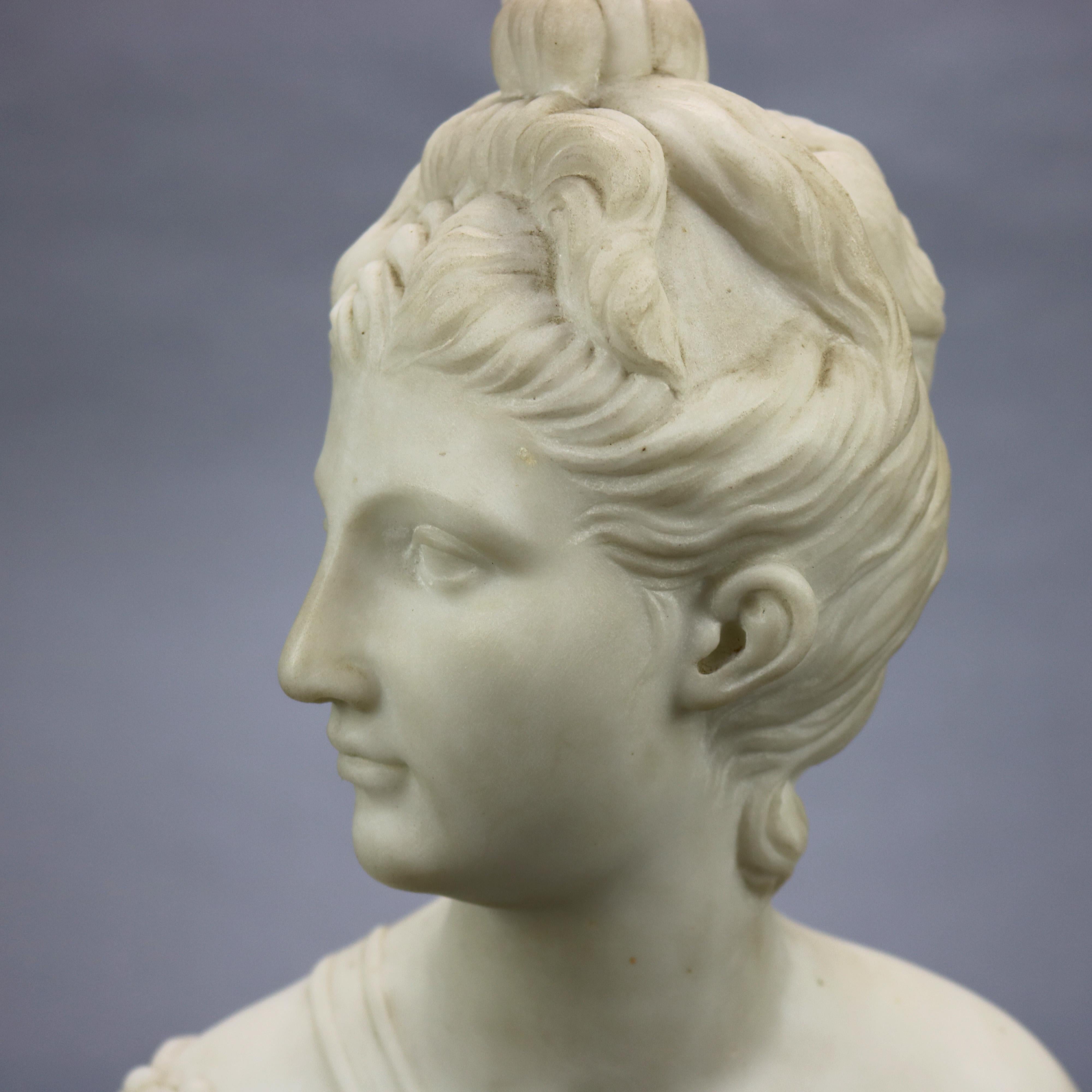 Antique Classical Carved Alabaster Sculpture of Roman Diana the Huntress, c1890 In Good Condition In Big Flats, NY
