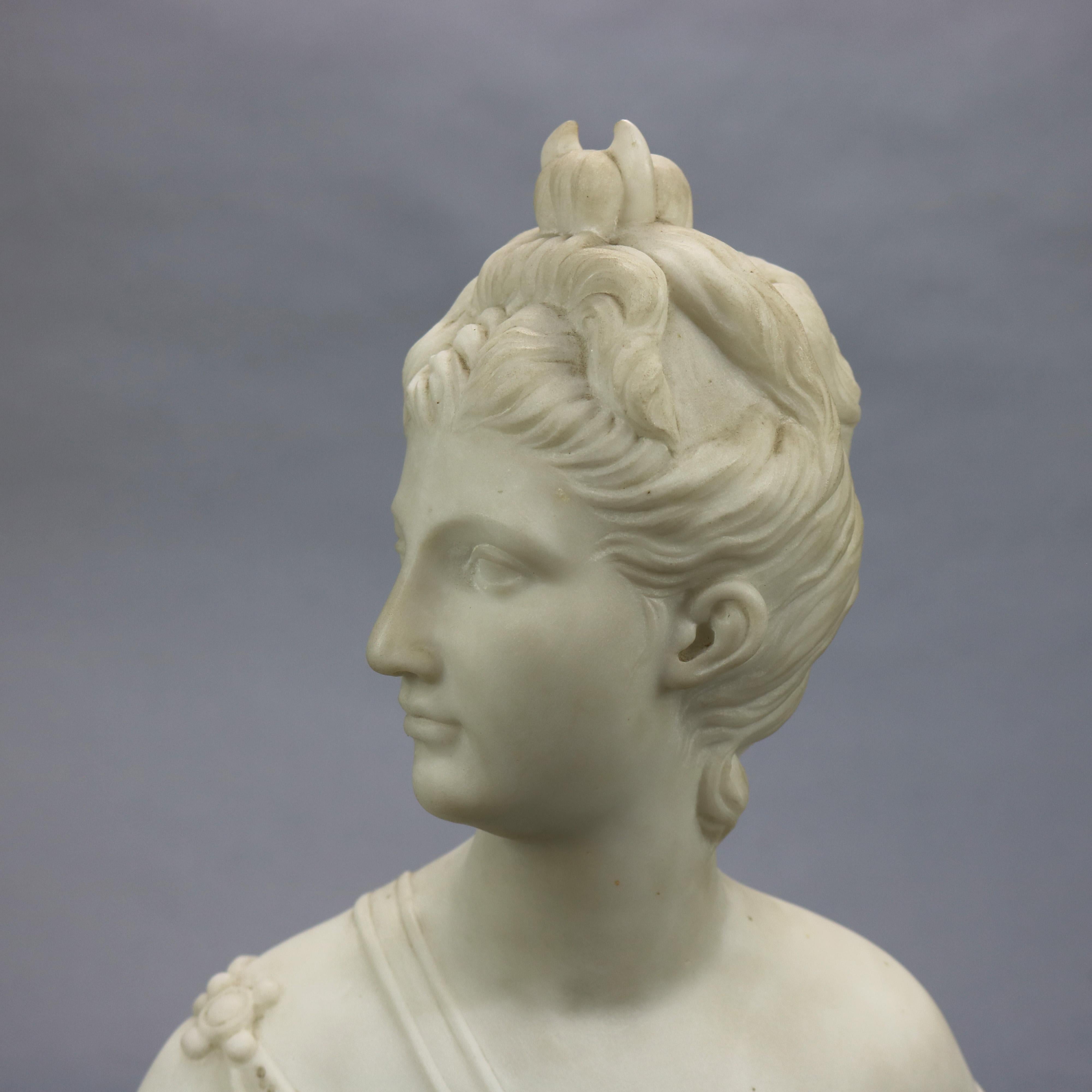 19th Century Antique Classical Carved Alabaster Sculpture of Roman Diana the Huntress, c1890