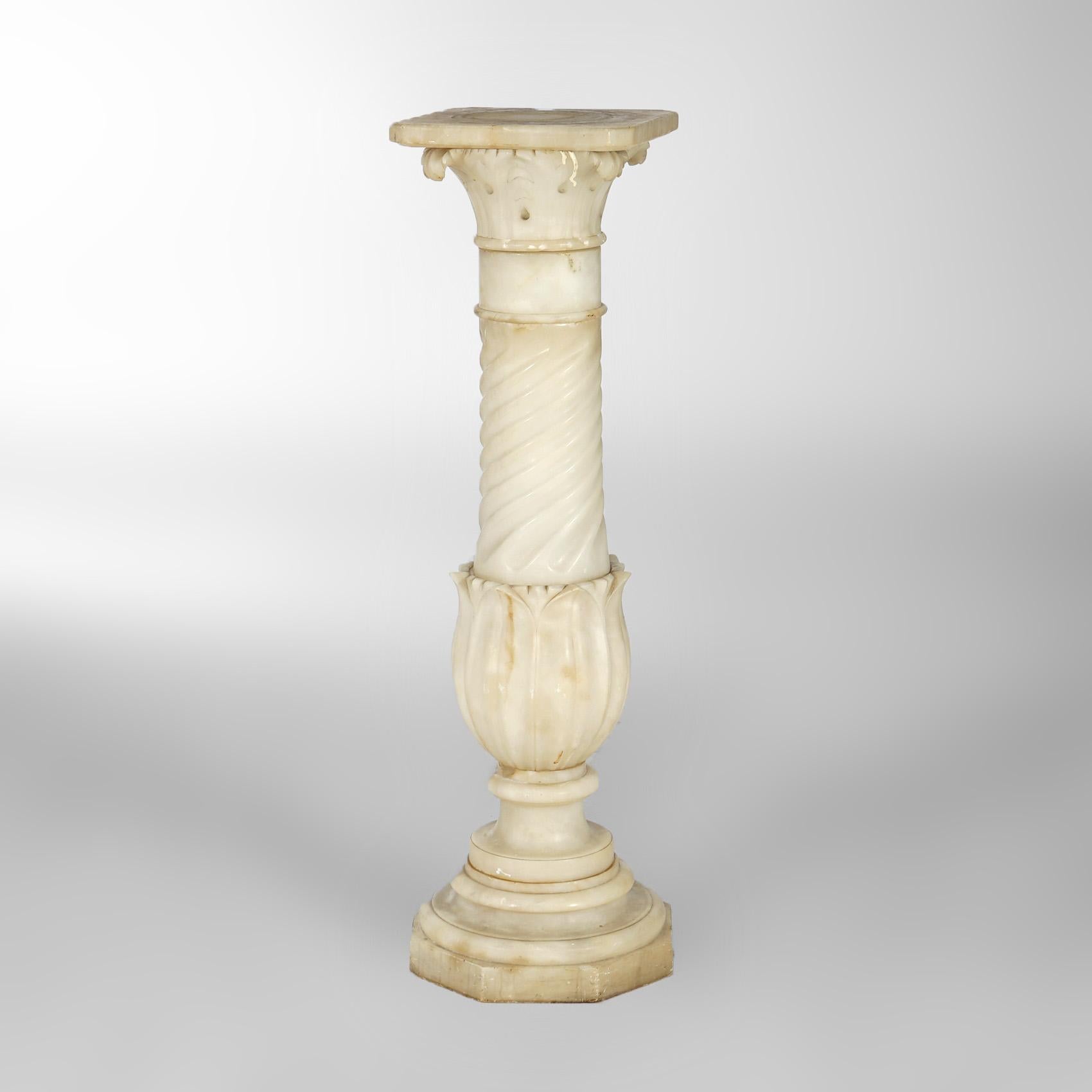 Classical Greek Antique Classical Carved Corinthian Form Alabaster Sculpture Pedestal Circa 1890 For Sale