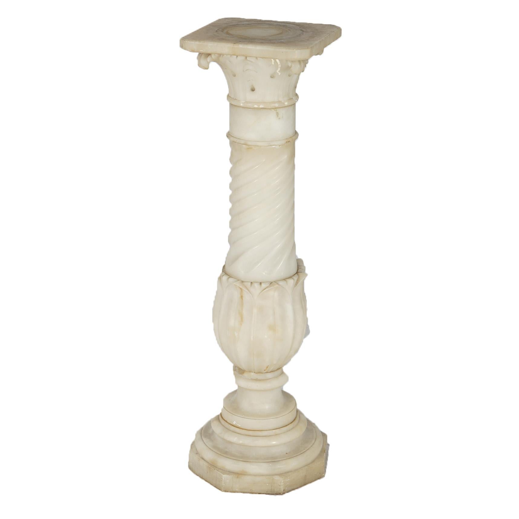 Antique Classical Carved Corinthian Form Alabaster Sculpture Pedestal Circa 1890 In Good Condition For Sale In Big Flats, NY