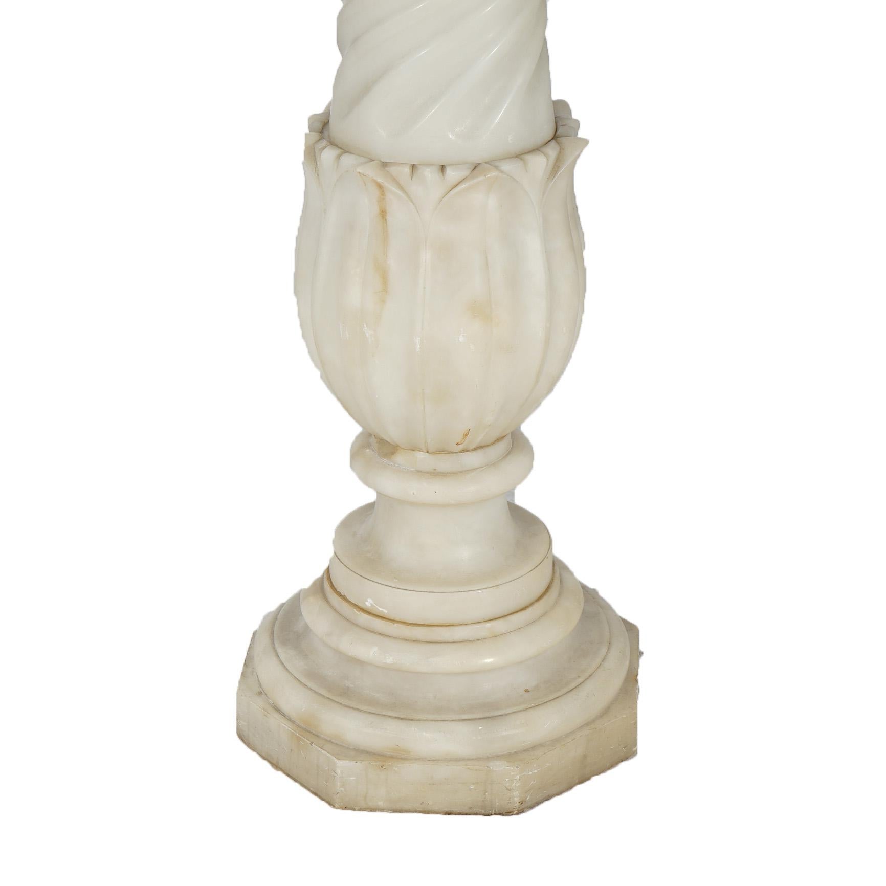 19th Century Antique Classical Carved Corinthian Form Alabaster Sculpture Pedestal Circa 1890 For Sale