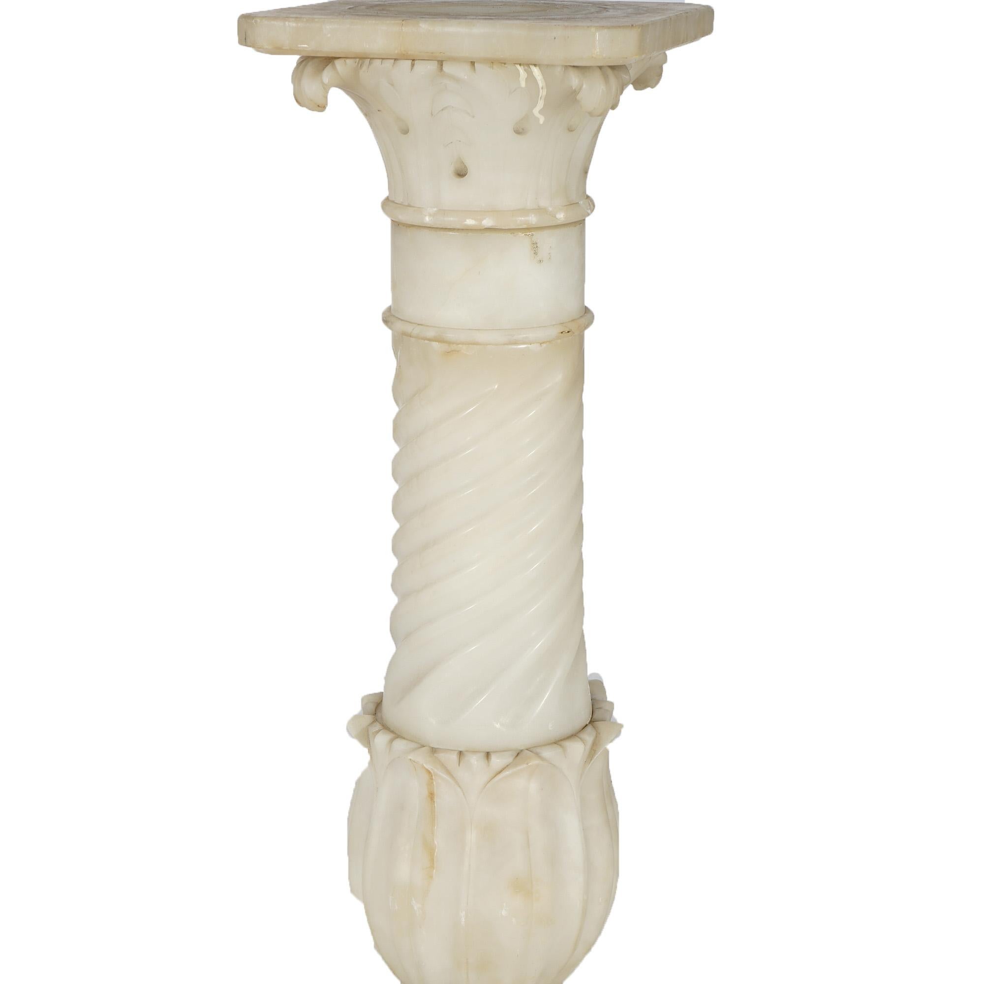 Antique Classical Carved Corinthian Form Alabaster Sculpture Pedestal Circa 1890 For Sale 1