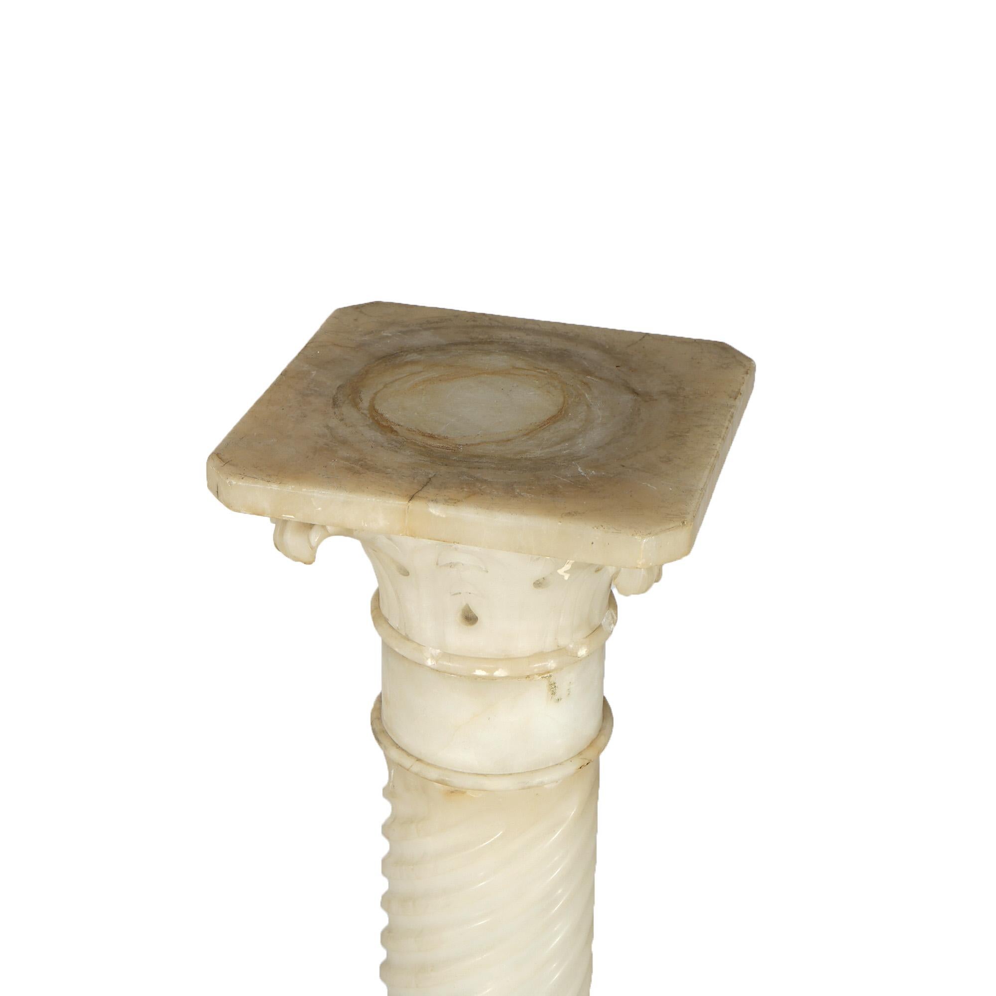 Antique Classical Carved Corinthian Form Alabaster Sculpture Pedestal Circa 1890 For Sale 3