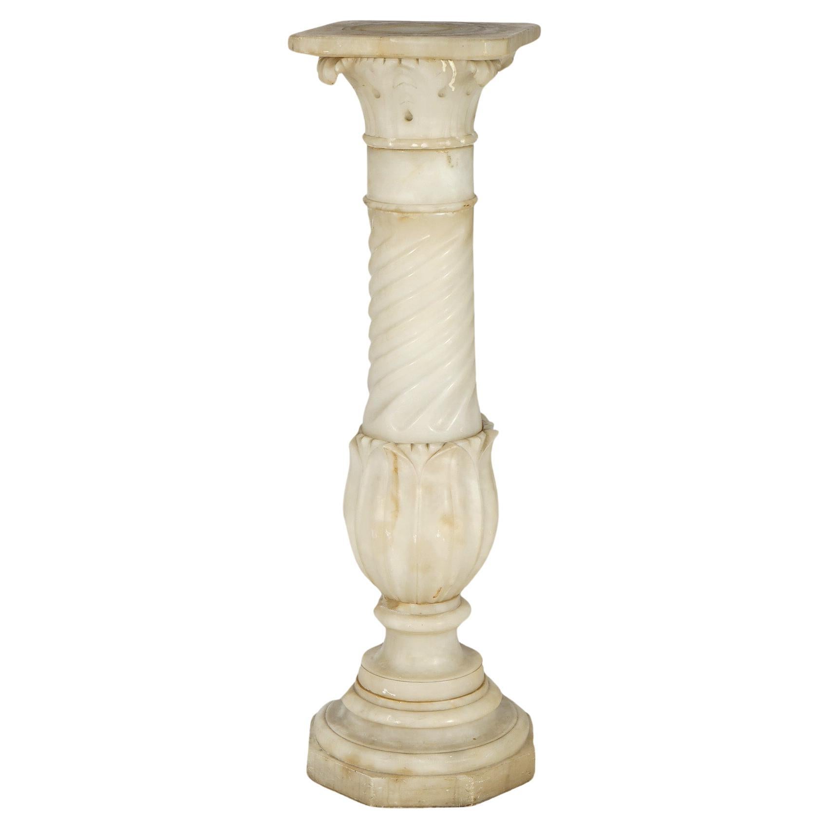 Antique Classical Carved Corinthian Form Alabaster Sculpture Pedestal Circa 1890 For Sale