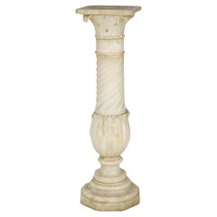 Antique Classical Carved Corinthian Form Alabaster Sculpture Pedestal Circa 1890