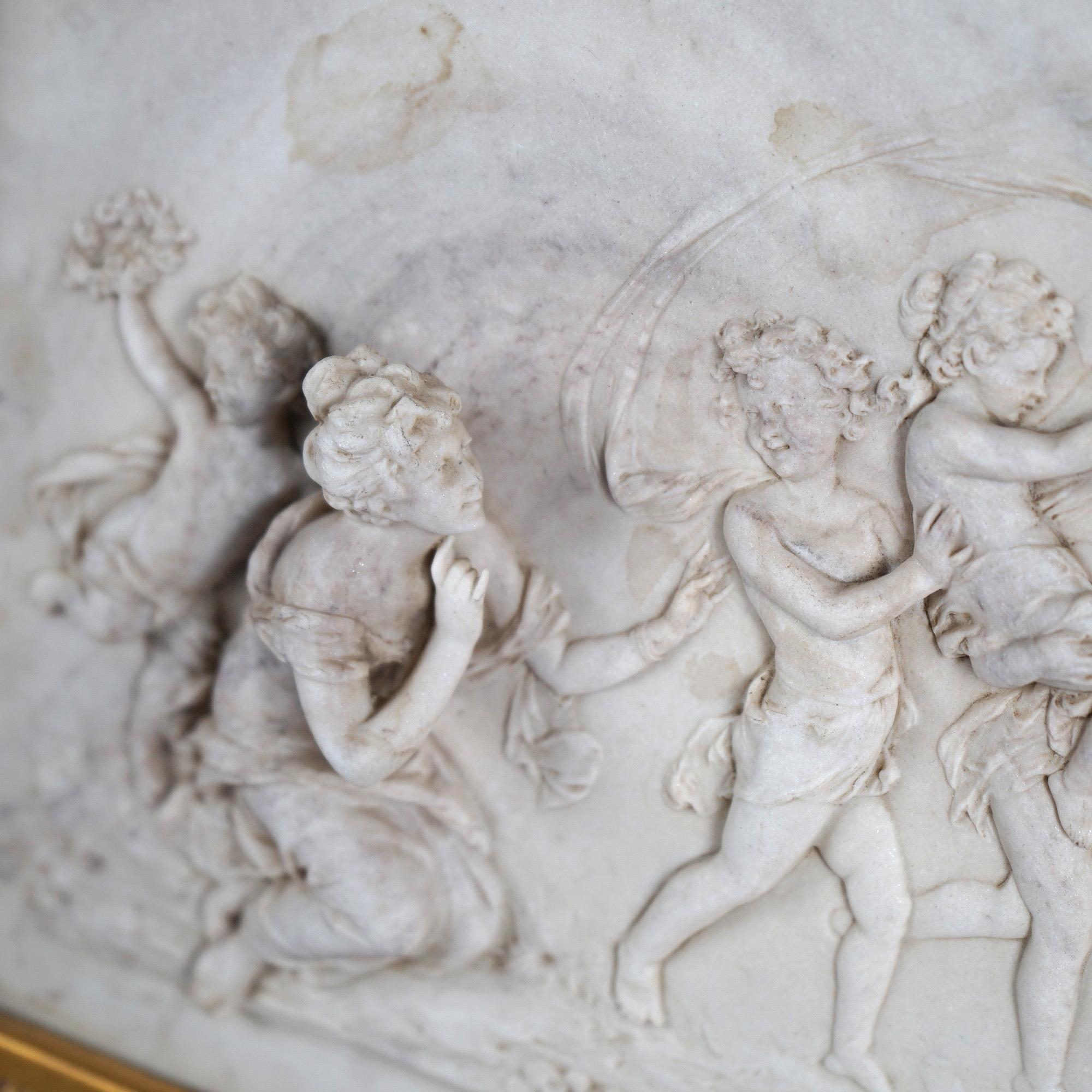 Antique Classical Carved Marble Plaque with Figures In High Relief Signed 19th C For Sale 11