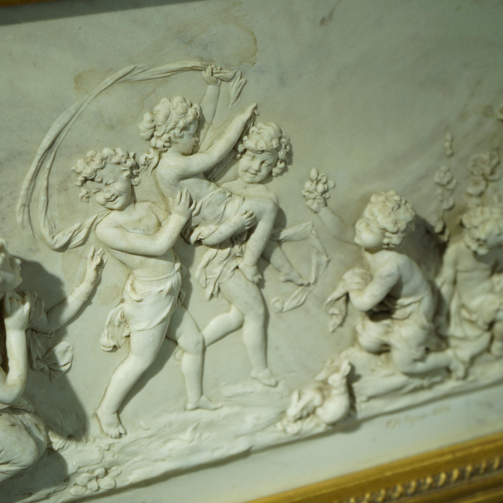 Antique Classical Carved Marble Plaque with Figures In High Relief Signed 19th C For Sale 12
