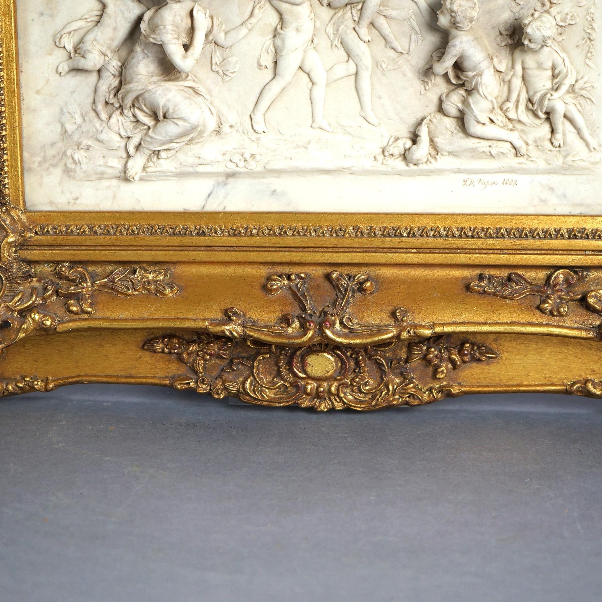19th Century Antique Classical Carved Marble Plaque with Figures In High Relief Signed 19th C For Sale