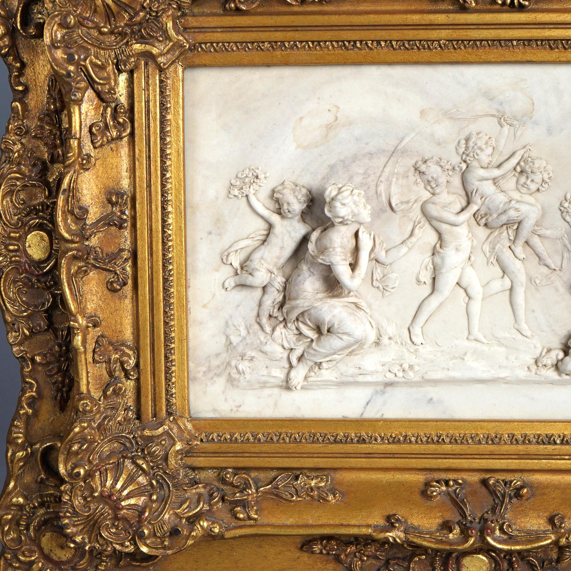 Marbre Antiquity Classical Carved Marble Plaque with Figures In High Relief Signed 19th C en vente