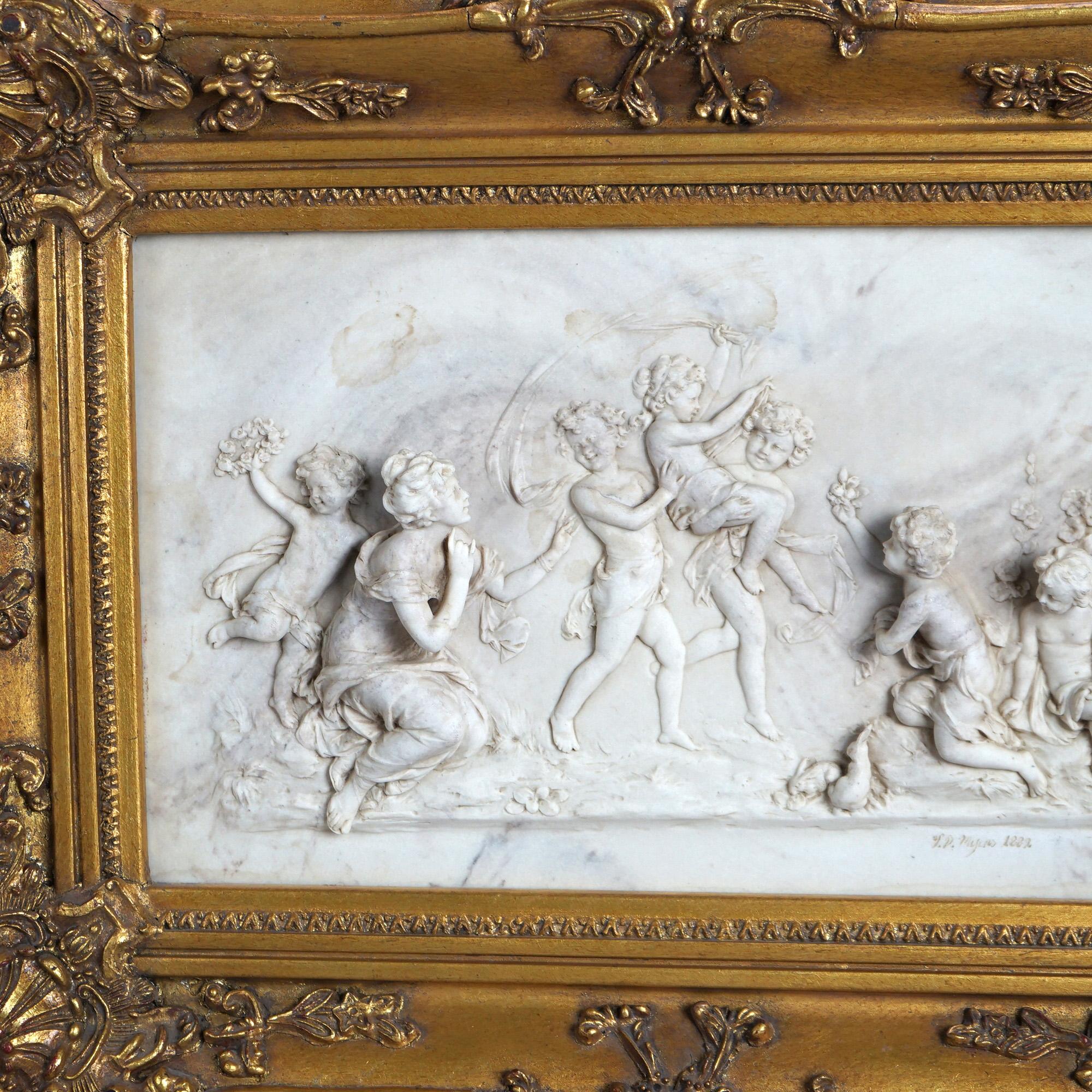 Antique Classical Carved Marble Plaque with Figures In High Relief Signed 19th C For Sale 3
