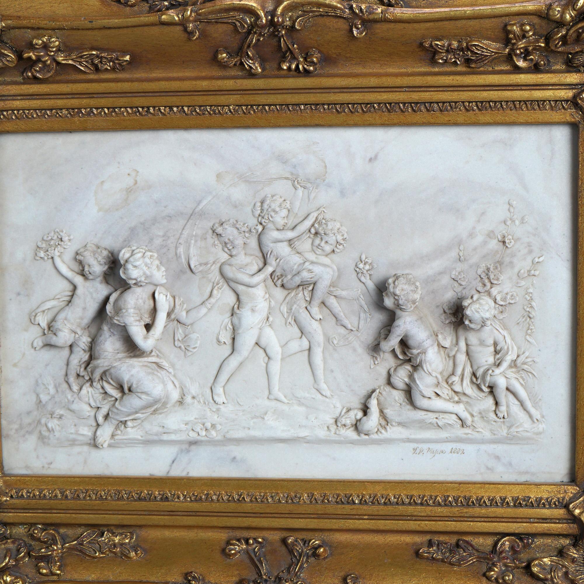 Antiquity Classical Carved Marble Plaque with Figures In High Relief Signed 19th C en vente 2