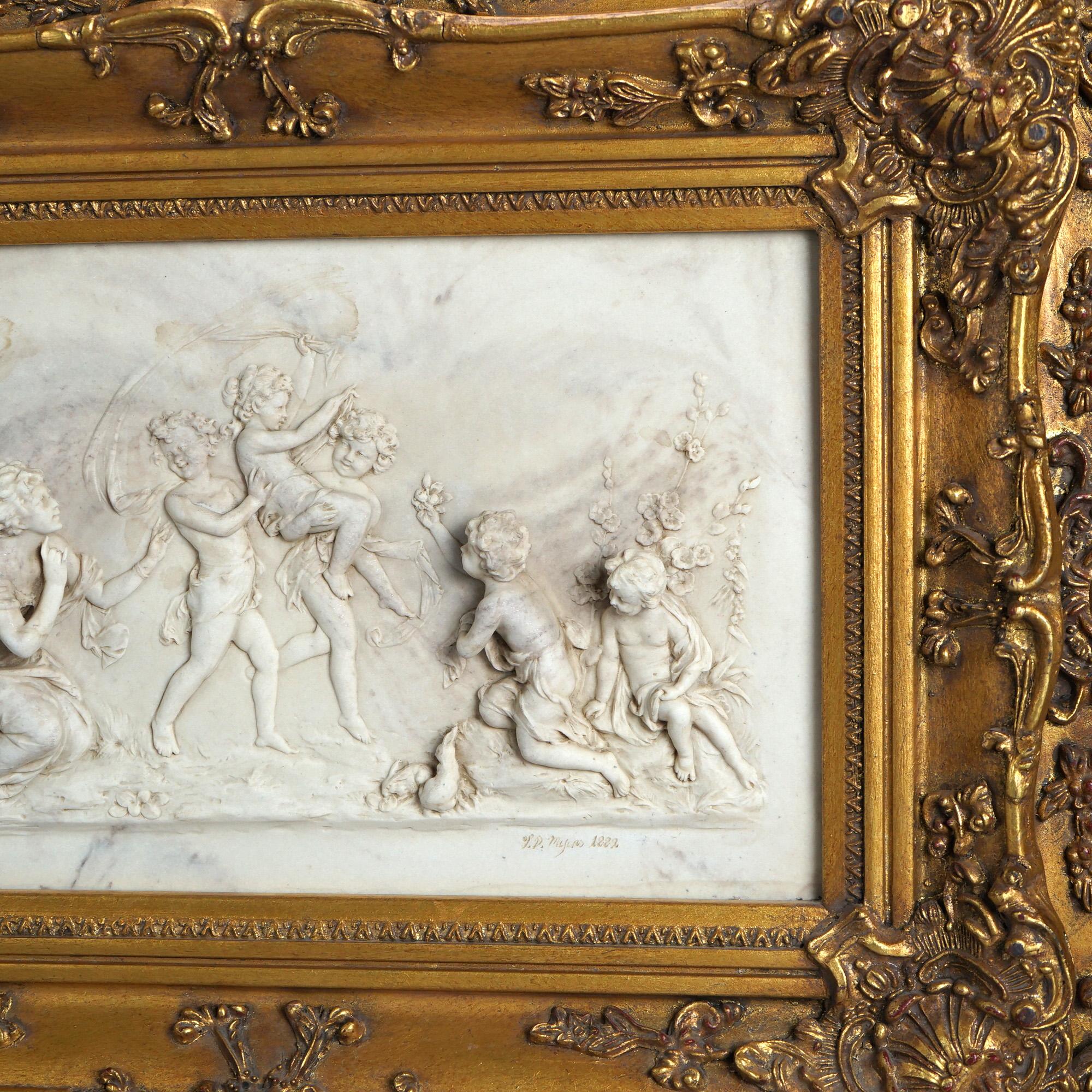 Antique Classical Carved Marble Plaque with Figures In High Relief Signed 19th C For Sale 5