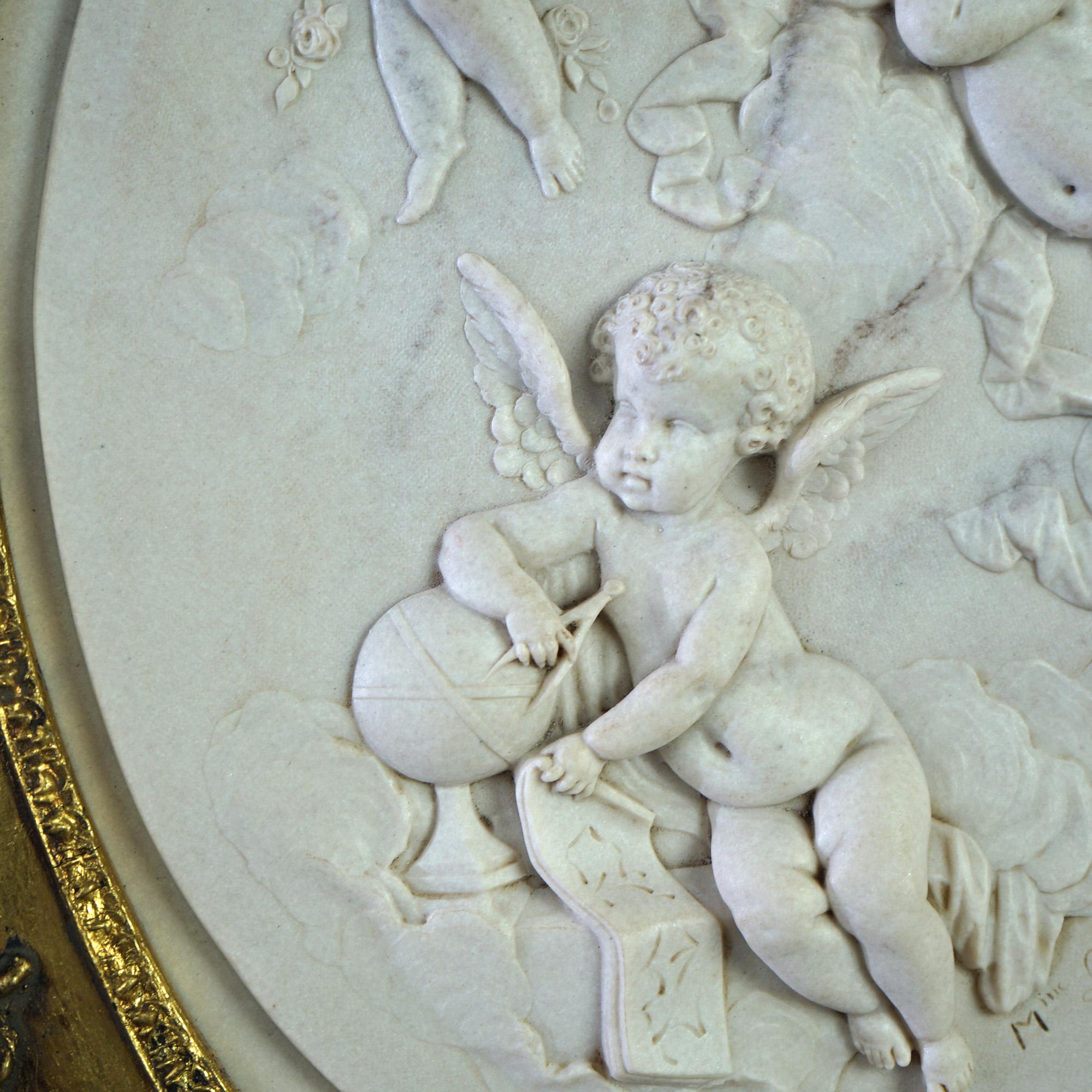 Ancienne plaque classique en marbre sculpté avec des chérubins ailés par Bertaux, C.I.C. en vente 6