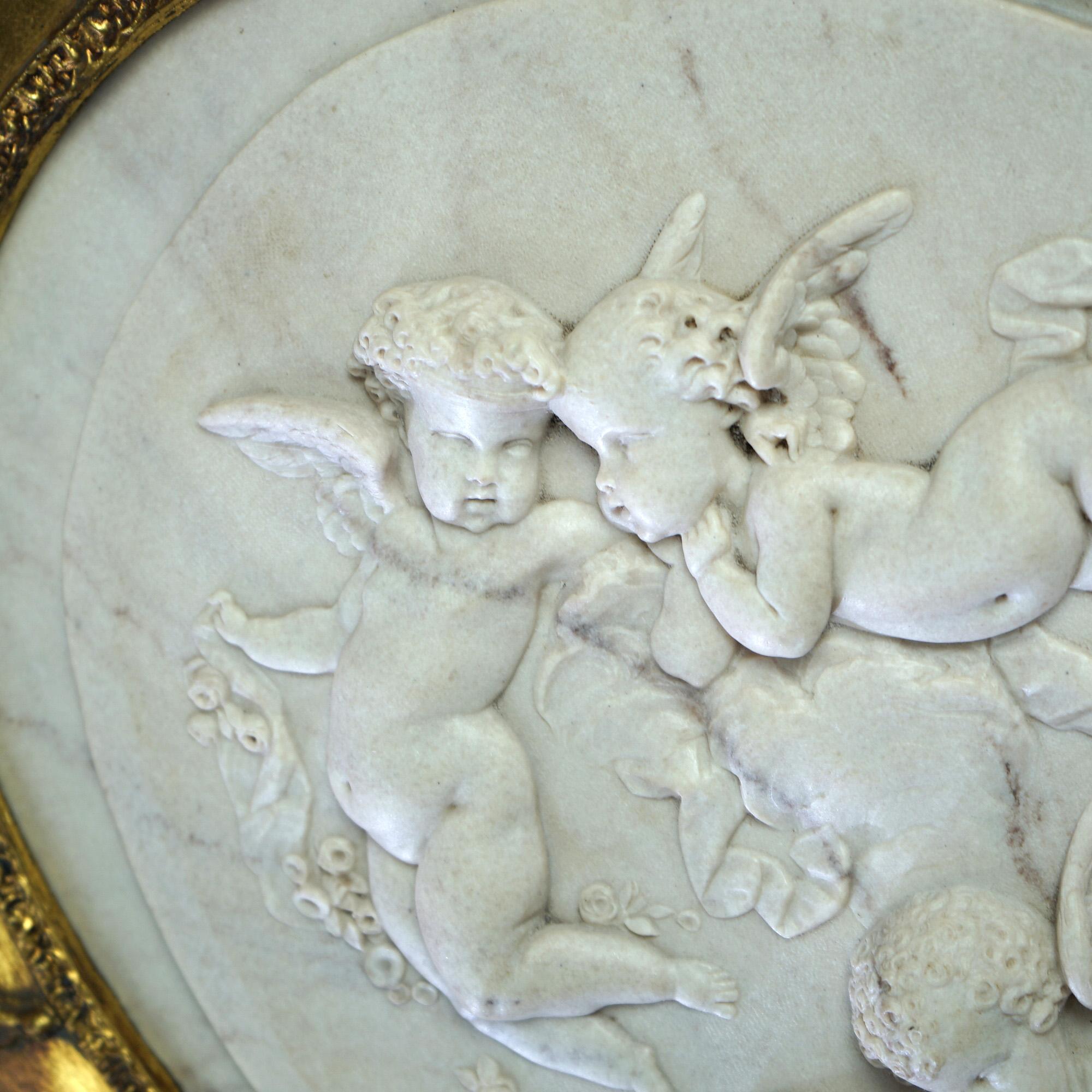 Ancienne plaque classique en marbre sculpté avec des chérubins ailés par Bertaux, C.I.C. en vente 7