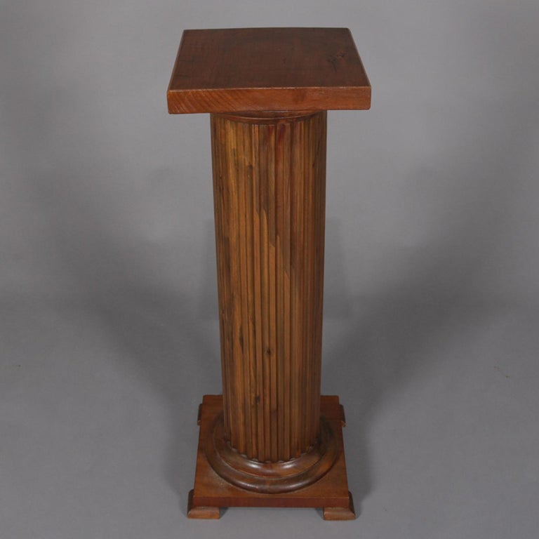 Antique Classical Carved Oak Corinthian Column Sculpture Display Stand