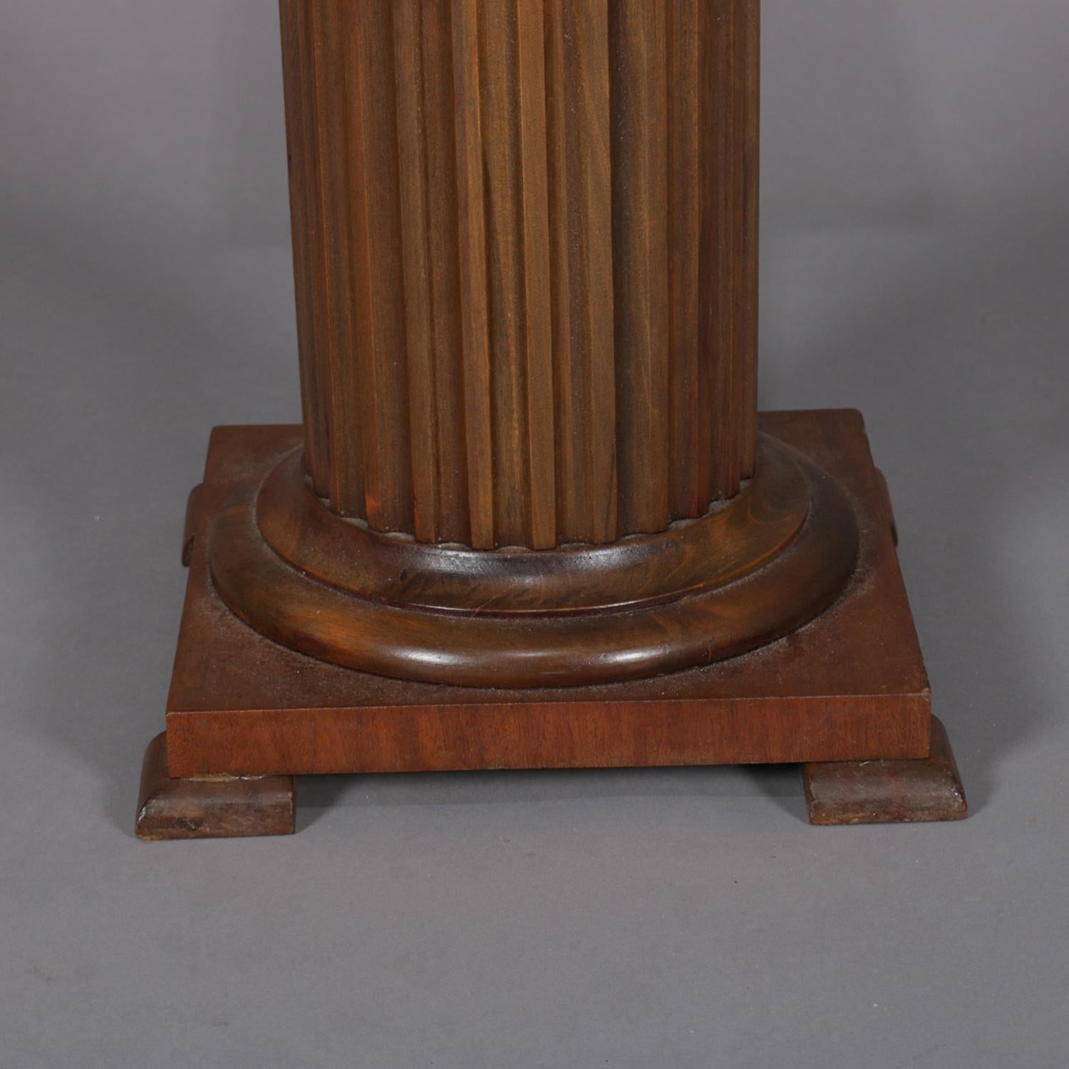 American Antique Classical Carved Oak Corinthian Column Sculpture Display Stand