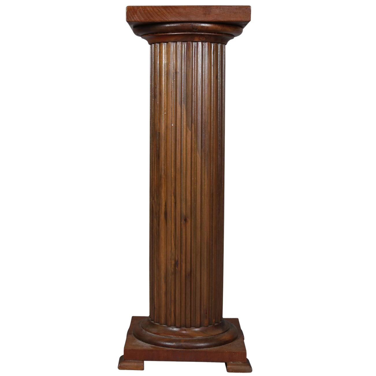 Antique Classical Carved Oak Corinthian Column Sculpture Display Stand