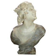 Antique Classical Carved Two, Tone Marble Bust Sculpture of a Woman, 19th C