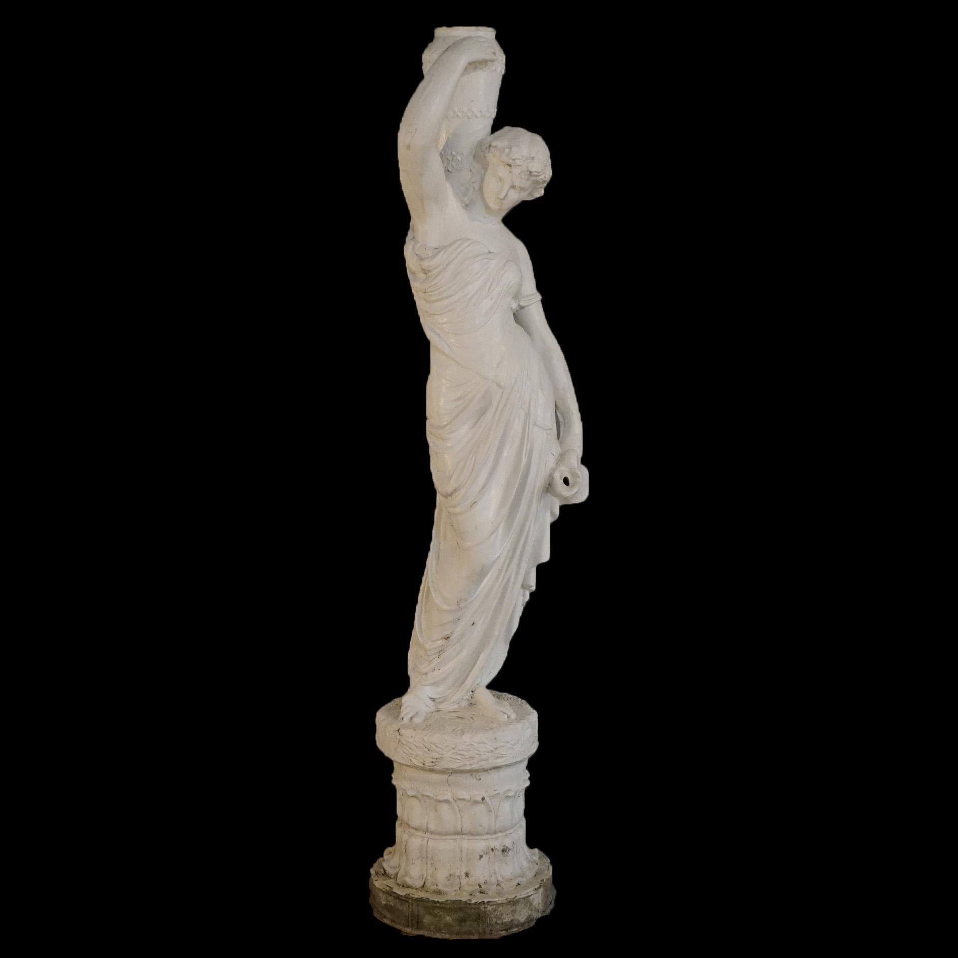 Classical Greek Antique Classical Cast Hard Stone Figural Fountain, Woman & Water Vessels 20th C