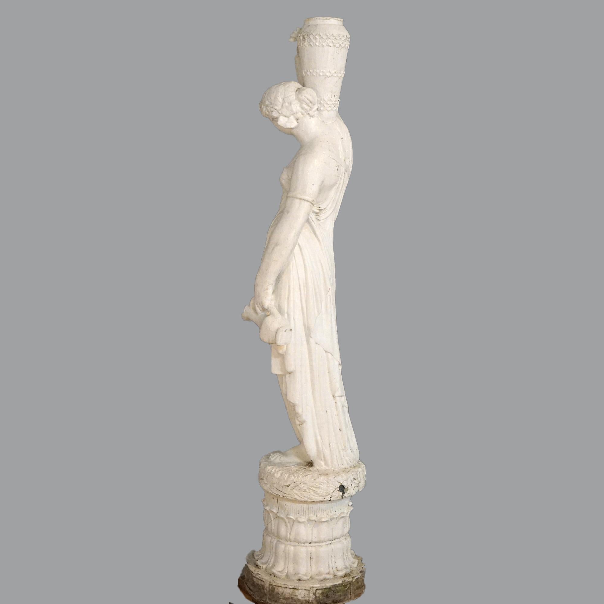 20th Century Antique Classical Cast Hard Stone Figural Fountain, Woman & Water Vessels 20th C