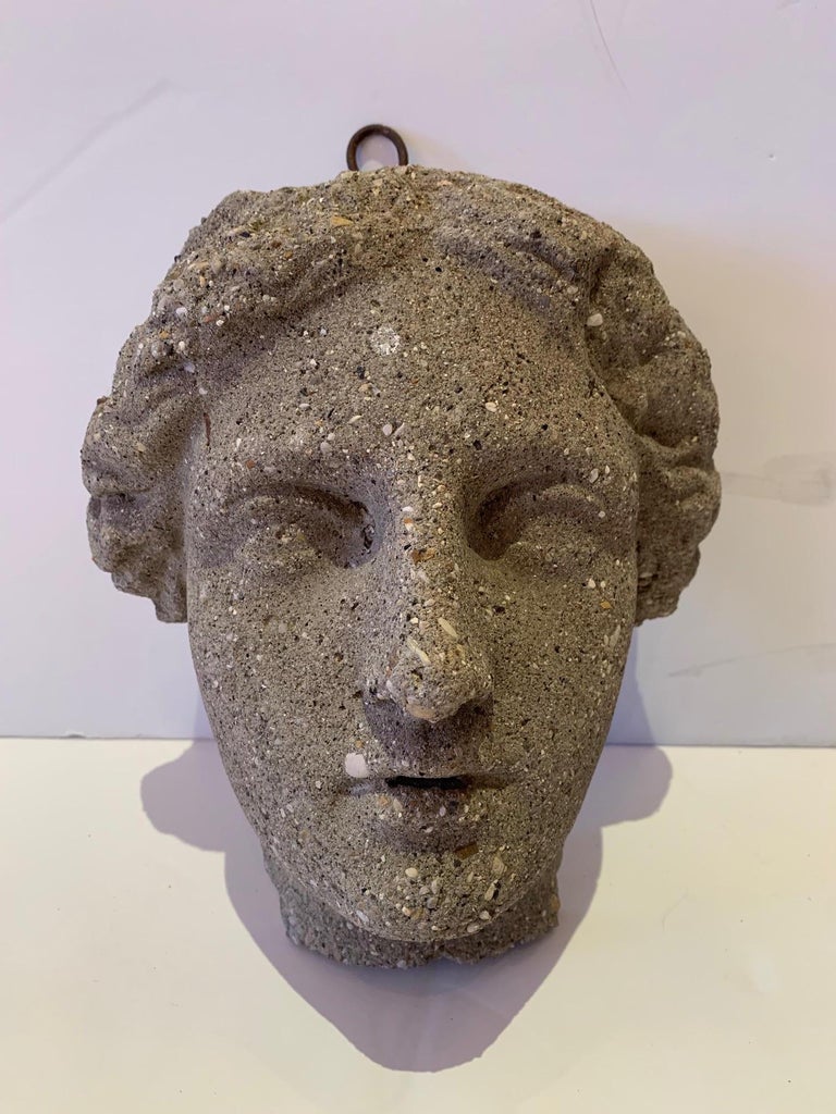 Antique Classical Cast Stone Head of Diana Wall Sculpture For Sale at